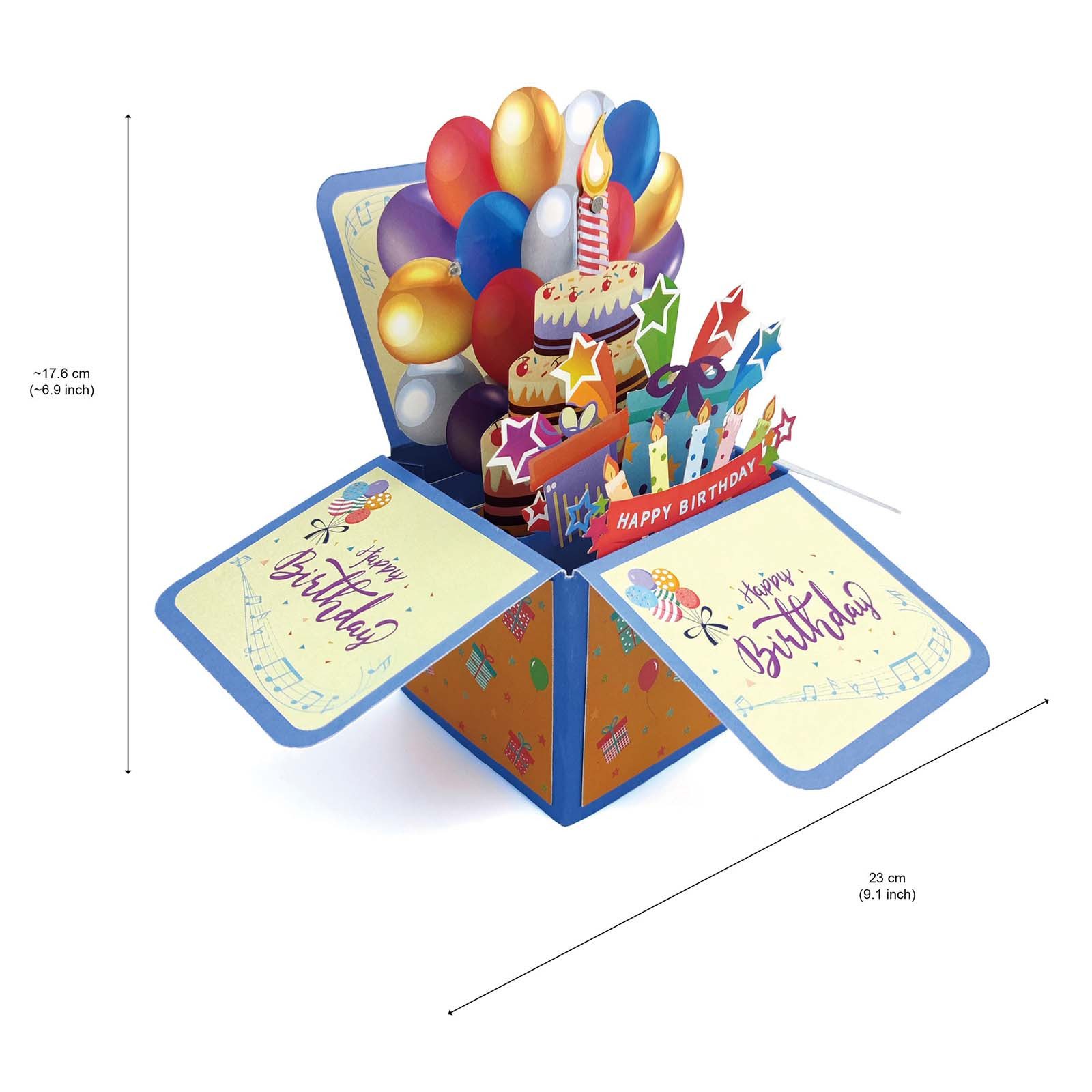 MOPUEA Geburtstagskarte Geburtstagskarte 3D-Pop-Up-Feuerwerk Kuchen variable Lichter und Musik, Verstellbar ergonomisch atmungsaktiv stabil für kleine bis große Hunde