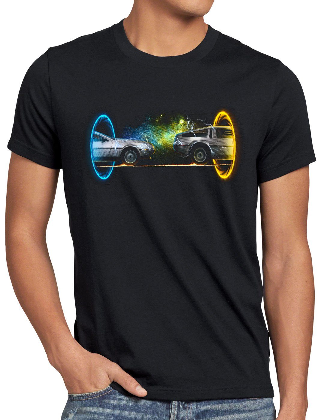 style3 Print-Shirt Herren T-Shirt Delorean Portal zeitreise marty mcfly