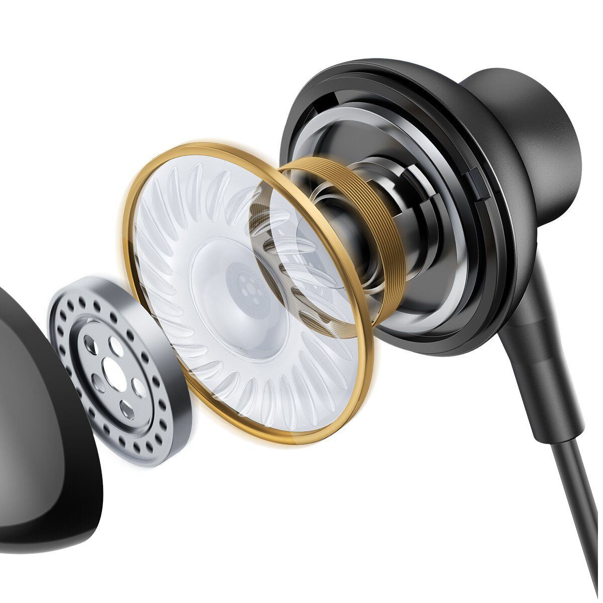 (Kabel, Anschluss PU-Hülle) Schwarz mit JOYROOM mit Extra Kabel, aus Series Mikrofon, JR-EC07 omnidirektionales TYPE-C In-Ear-Kopfhörer Hochempfindliches Metall USB-C