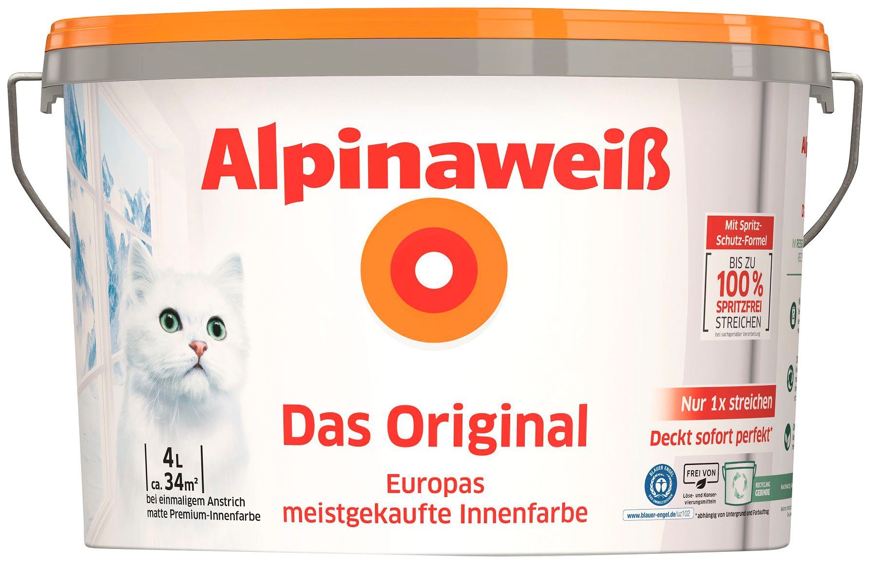 Alpina Wandfarbe Alpinaweiß Das Original, für Innenwände, wahlweise 4 Liter oder 10 Liter Gebinde