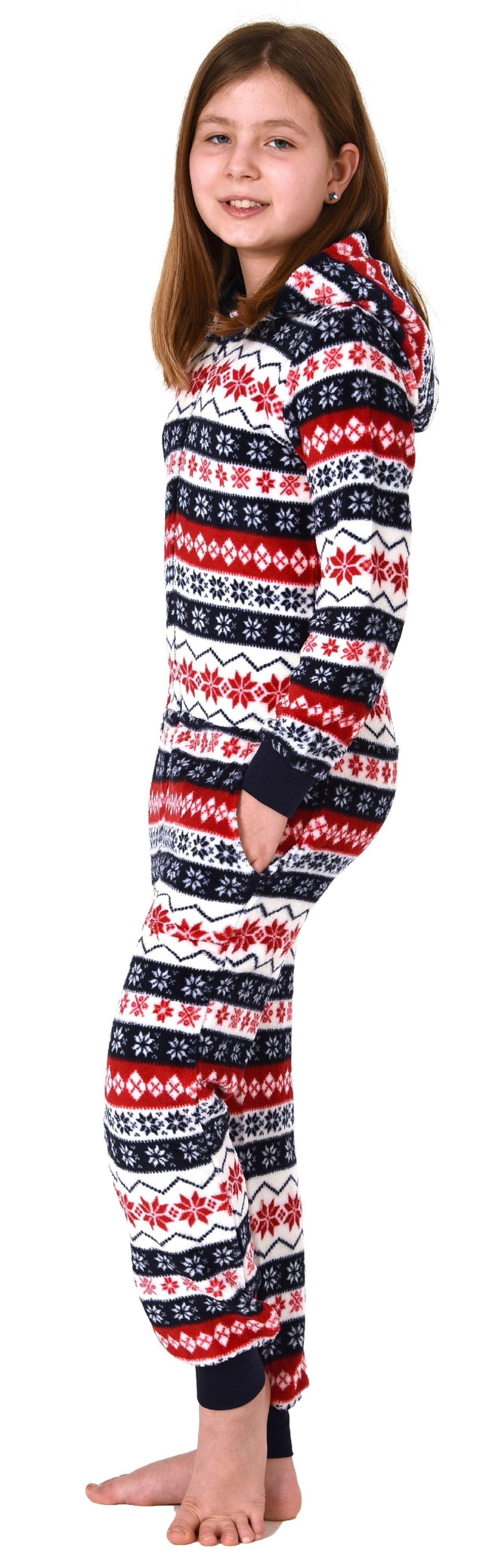rot Norweger Schlafanzug Jumpsuit Overall in Optik Pyjama Mädchen Normann