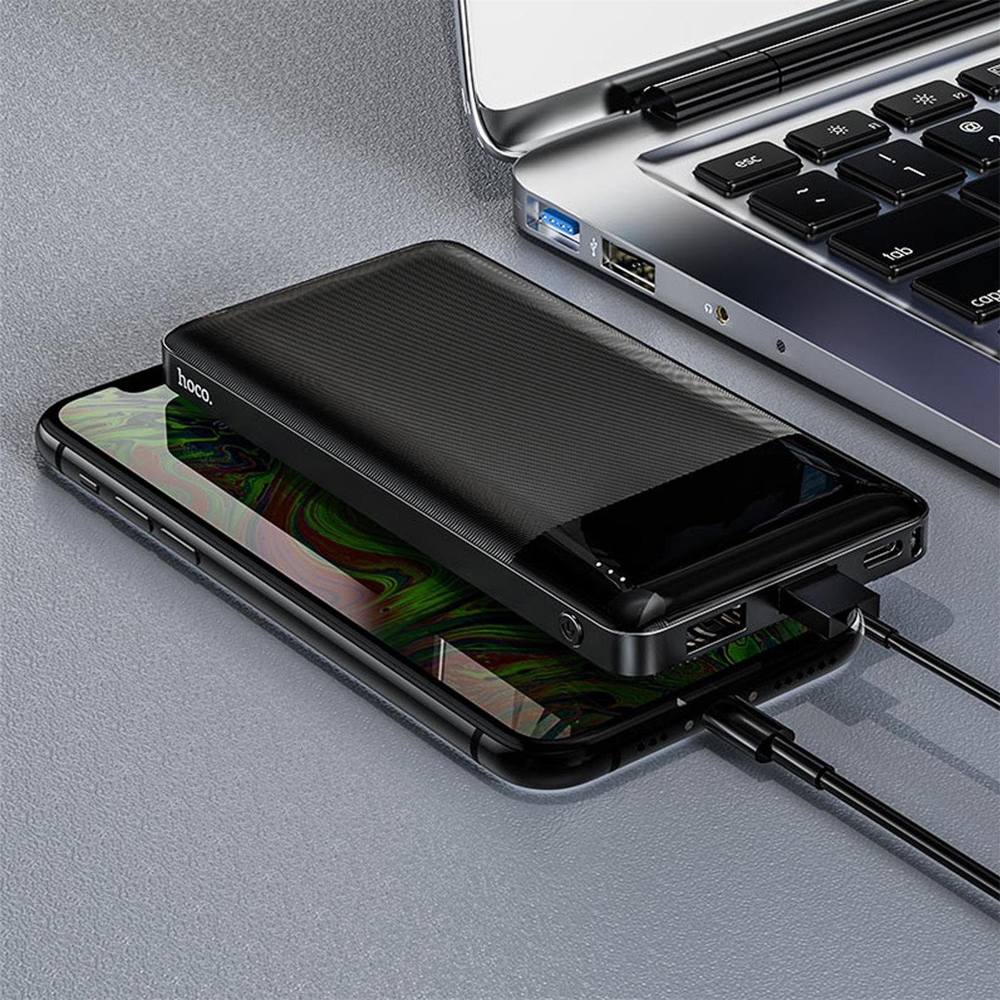 hoco. J72 Easy Travel Powerbank mit 2x USB A Ladebuchse 10000 mAh (5 V), LED Akkustandsanzeige Laden von 2 Geräten gleichzeitig