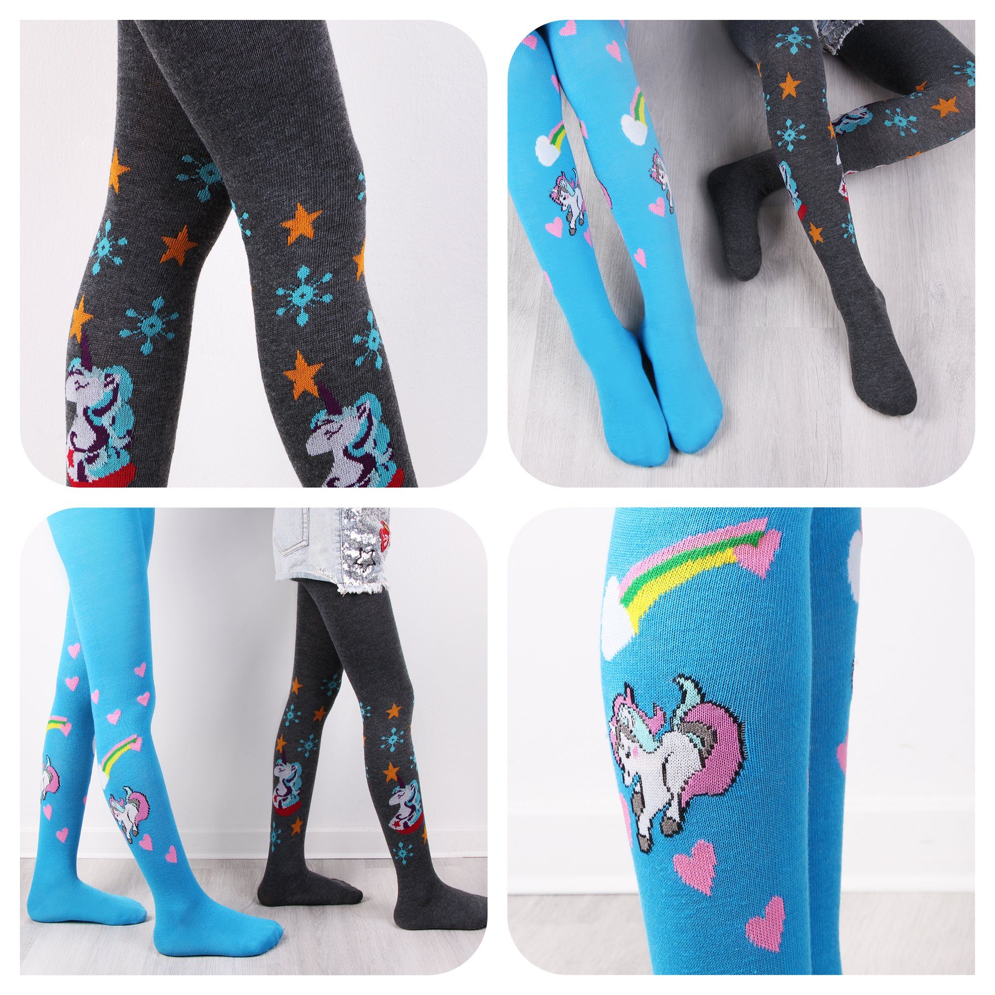 L&K-II Strickstrumpfhose 2712 (6er-Pack) mit Einhorn-Motiven aus Baumwolle – Bild 3 von 5