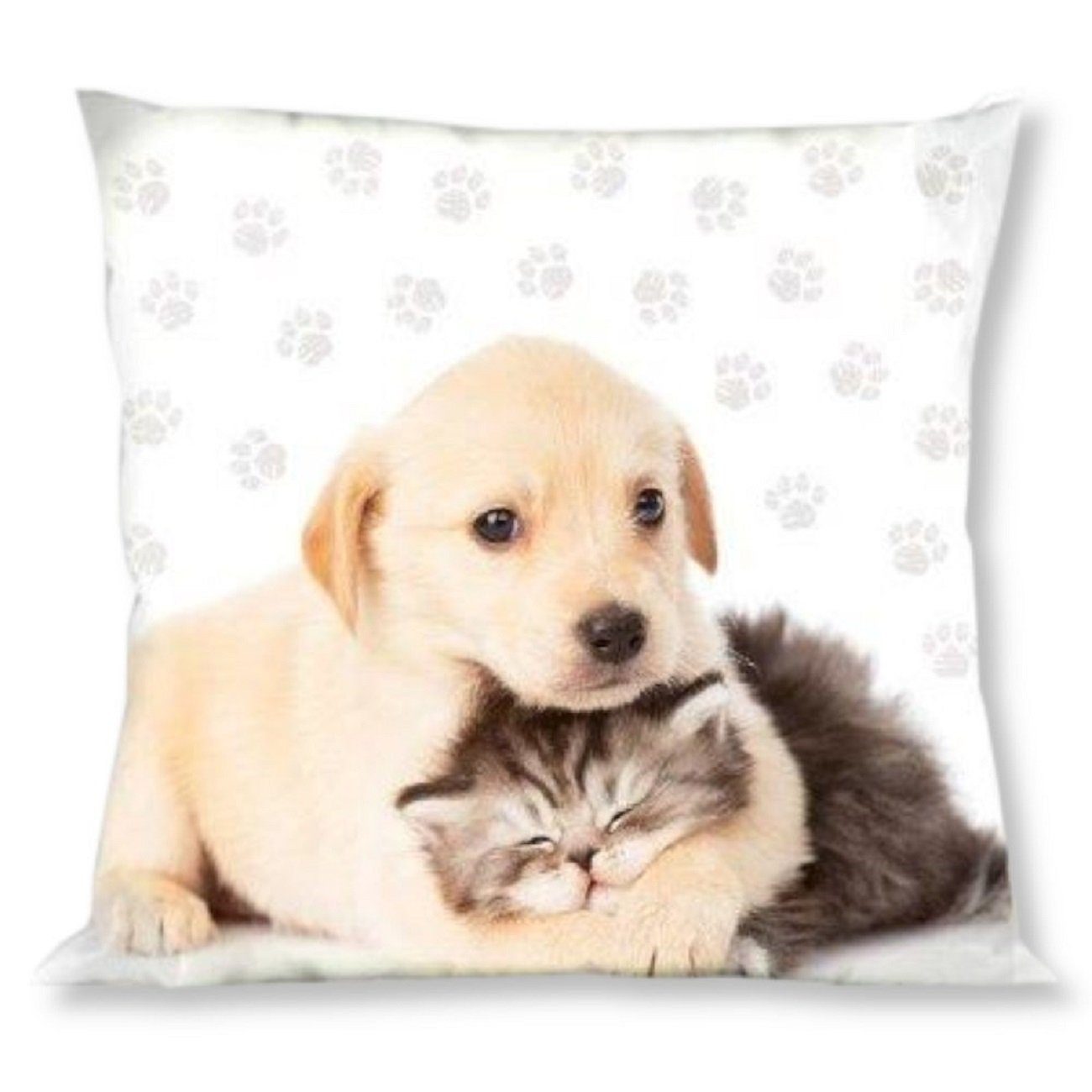Dekokissen Kissen Kuschelkissen Dekokissen mit Hund und Katze 40 x 40 cm
