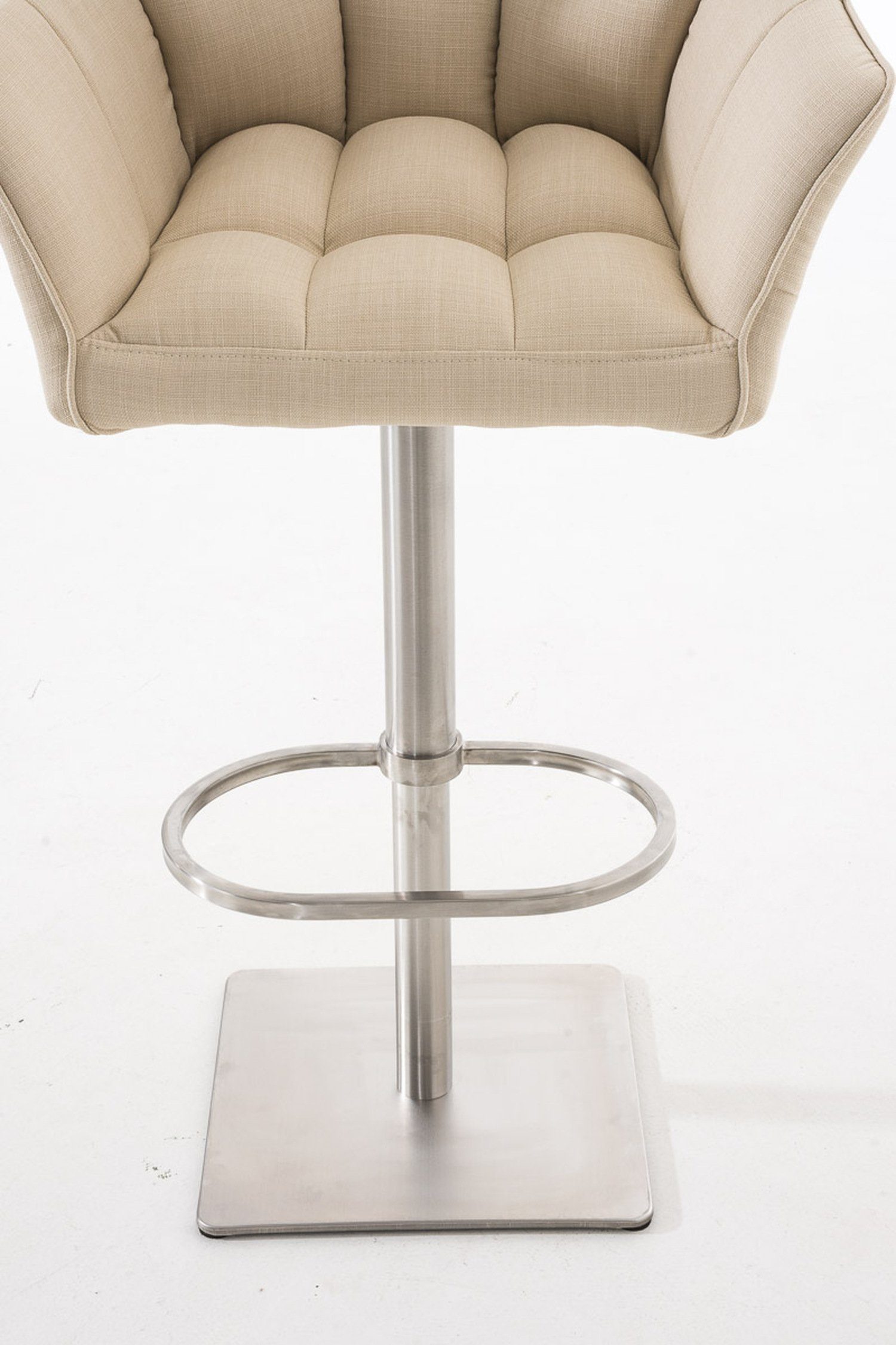 und drehbar Sitzfläche: Fußstütze Rückenlehne Barhocker Hocker für (mit - 360° & - TPFLiving - Küche), Damaso Theke Creme Edelstahl Gestell Stoff