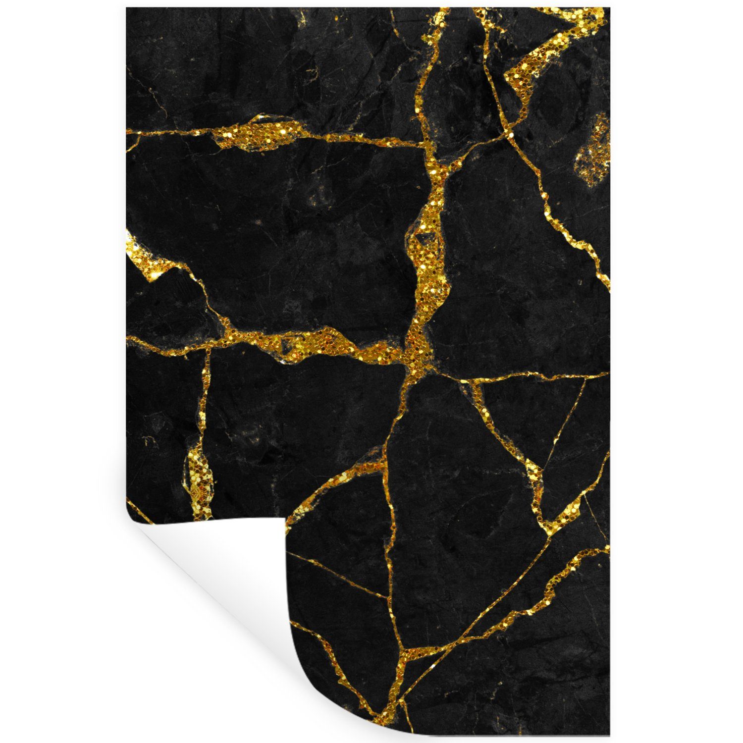 MuchoWow Wandsticker Marmor - Gold - Schwarz - Marmoroptik - Glitter (1 St), Wandaufkleber, Selbstklebend, Wohnzimmer, 20x30 cm