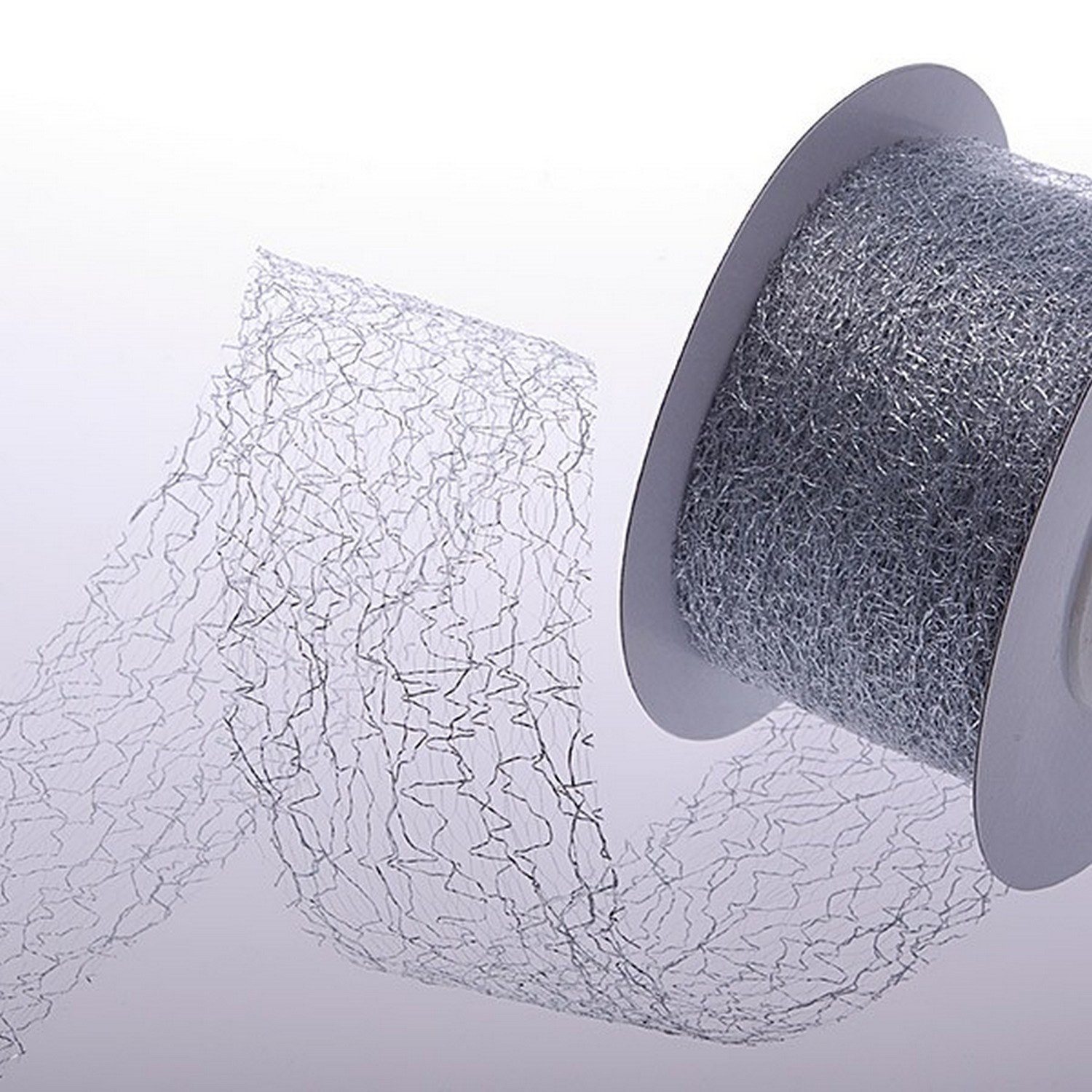 Deko AS Tischläufer Spiderweb Dekoband - 5cm metallic silber - Rolle 25m - 67 002-R 50 (1-tlg, 1 Rolle Tischläufer), Strapazierfähig