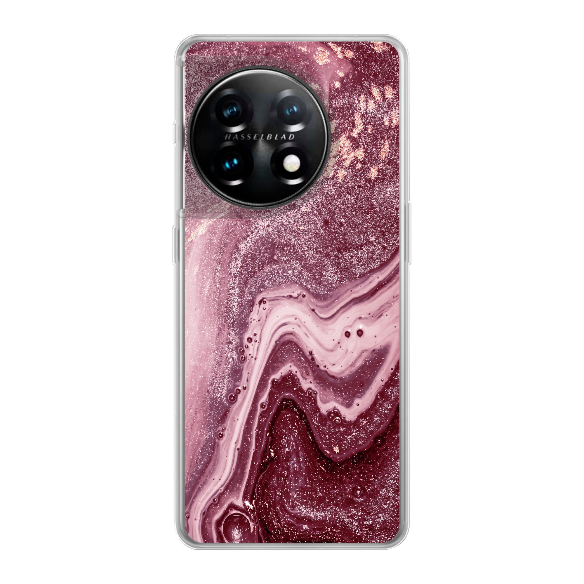 MuchoWow Handyhülle für OnePlus 11 Naturstein - Rosa - Glitter, Handy Case, Silikon, Bumper Case Dünn