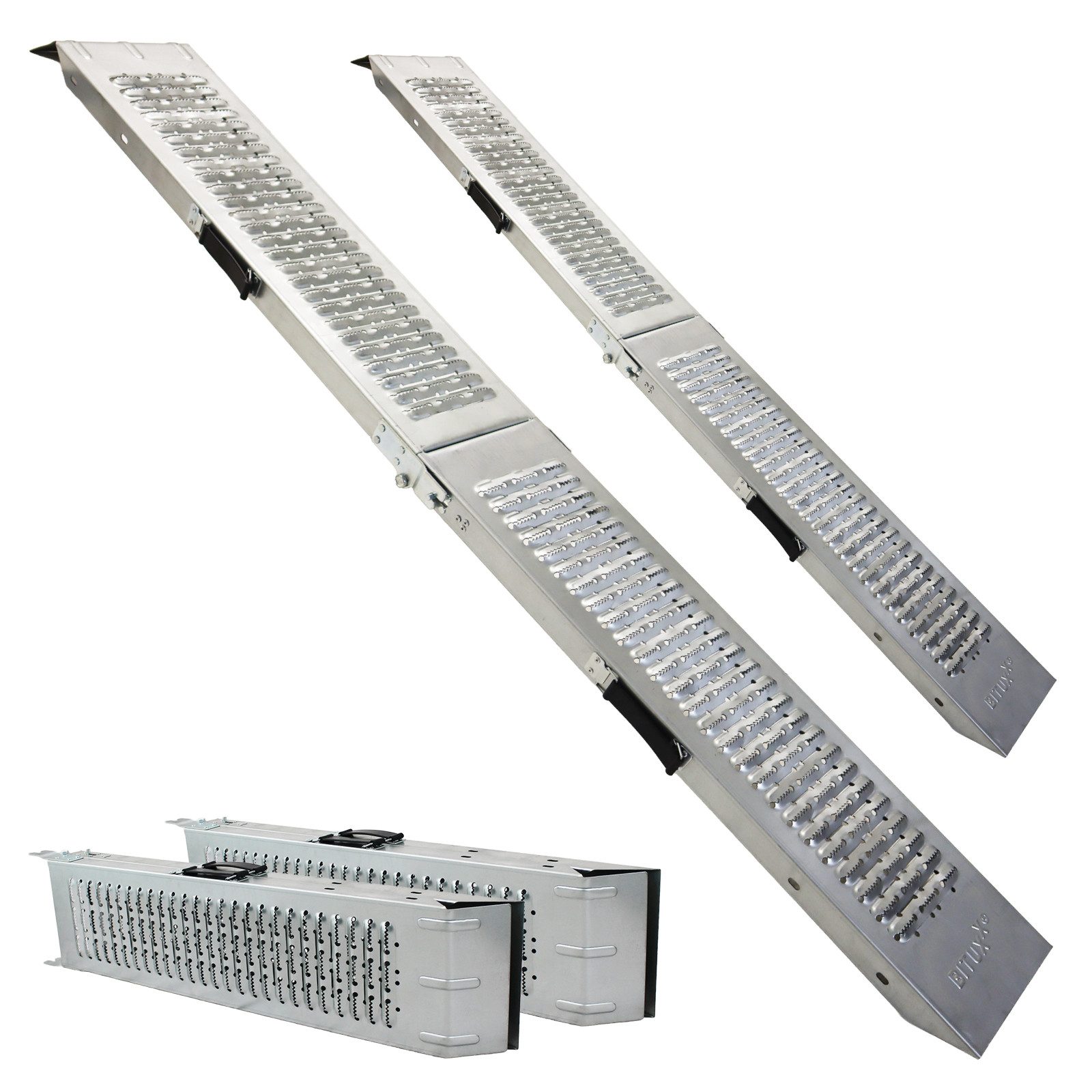 Bituxx Laderampe Stahl-Verladerampen SET klappbar / 200kg / 180 cm (Spar-Set, 2-St., MS-17188), zusammenklappbar, Auffahrbreite 22,5cm, mit Tragegriffen