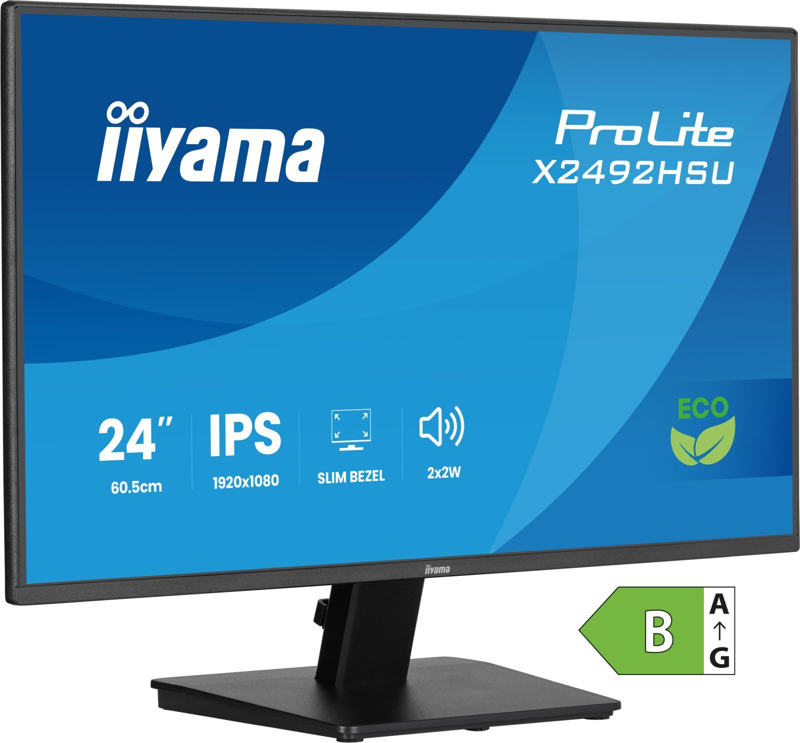 Iiyama 24" IPS 4-side slim bezel, Green Choice, EyeComfort / EyeSafe 2.0, 192 TFT-Monitor (1920 x 1080 px, Full HD, 3 ms Reaktionszeit, 120 Hz, IPS, Adaptive-Sync, Lautsprecher, HDCP)