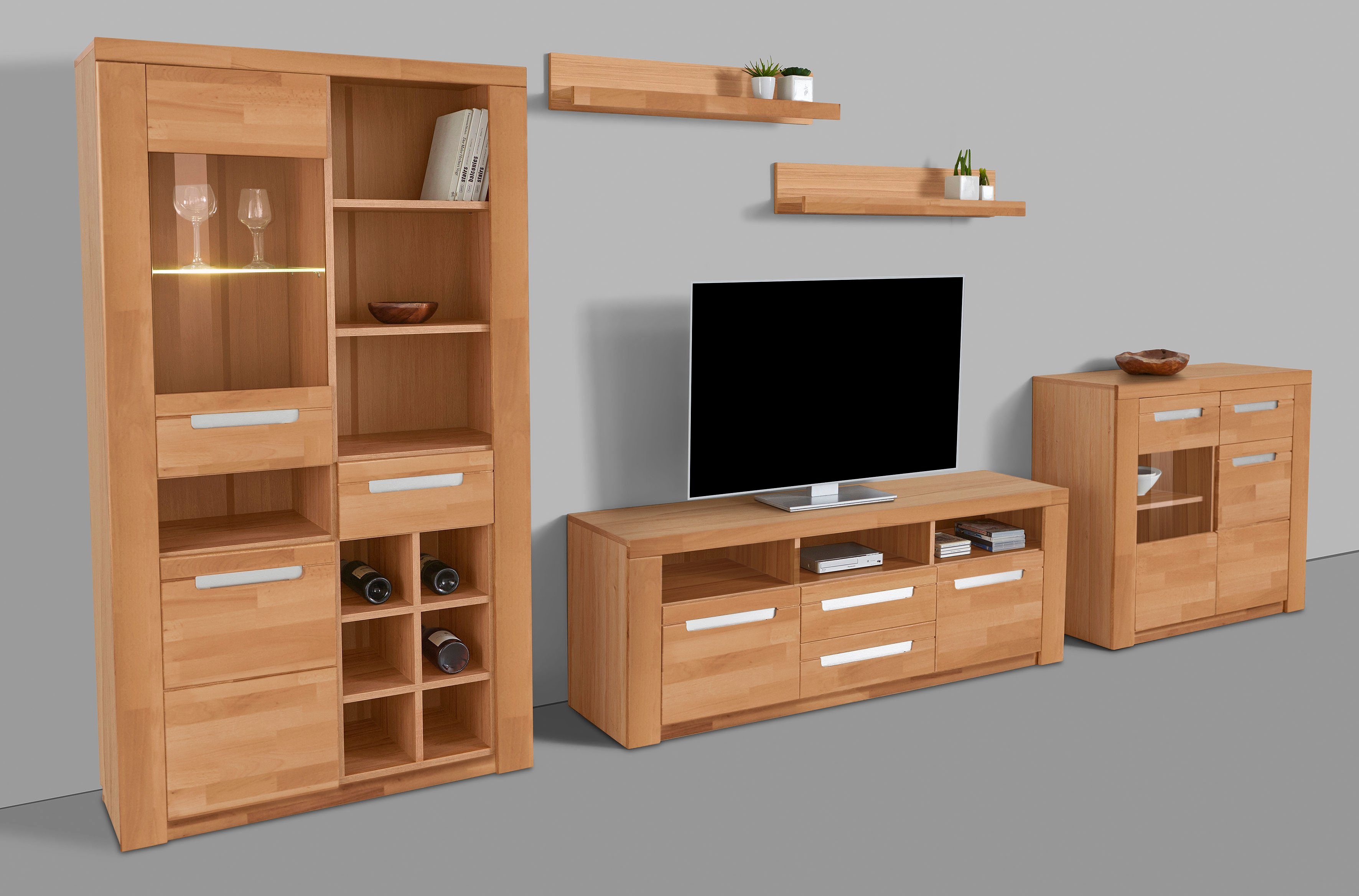 OTTO home Wohnwand Kolding, (Set, 5-St), teilmassives Holz
