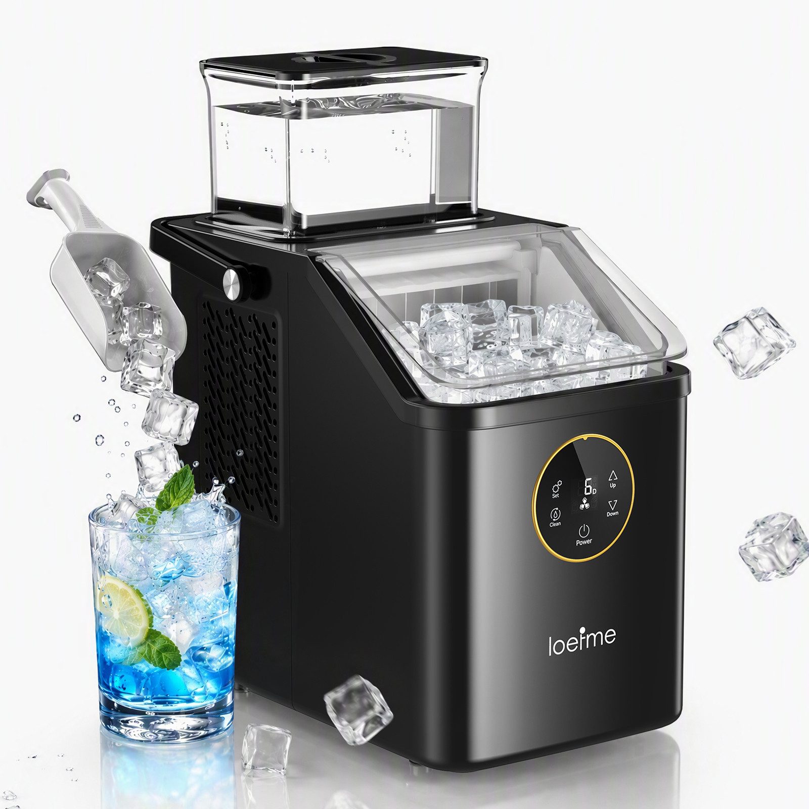 loefme Eiswürfelmaschine mit 1,4L Oberwassertank, 14kg/Tag, 12 Eiswürfel in 8 Minuten, 13 Eisdicken, Selbstreinigung, LED-Display für …