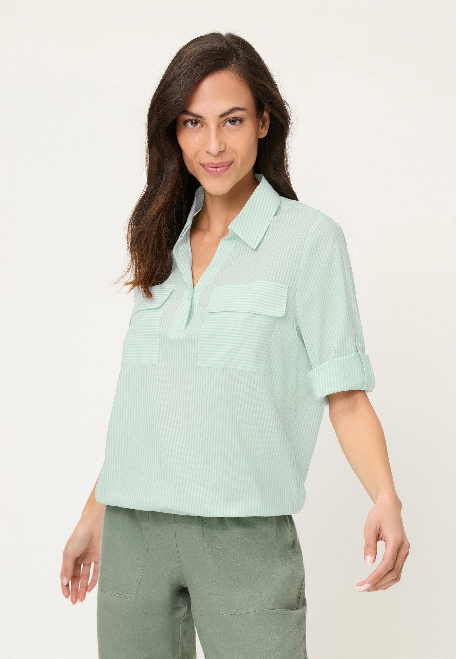 Olsen Hemdbluse mit Streifen und offenem Kragen