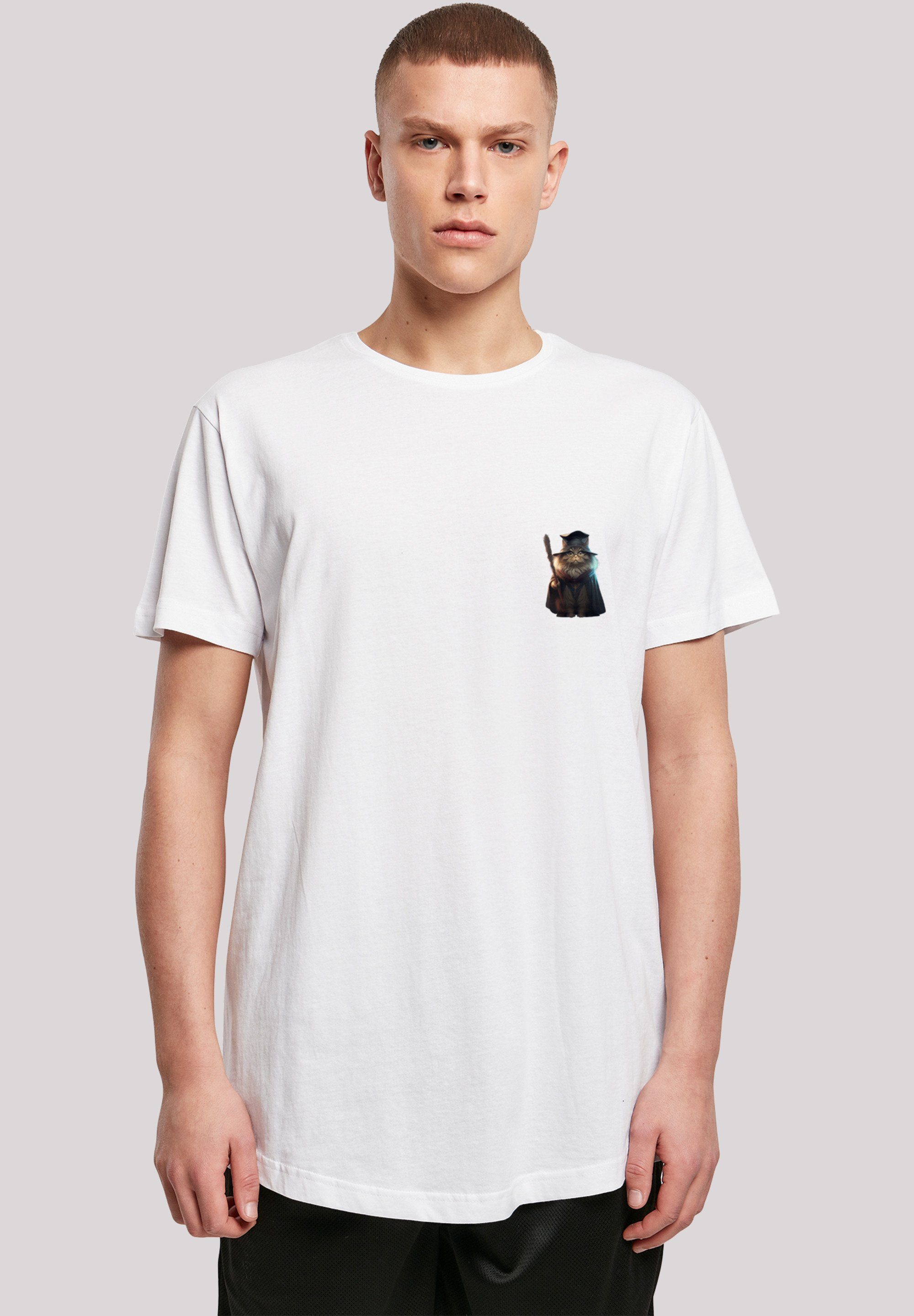 F4NT4STIC T-Shirt Wizard Cat LONG TEE Print weiß