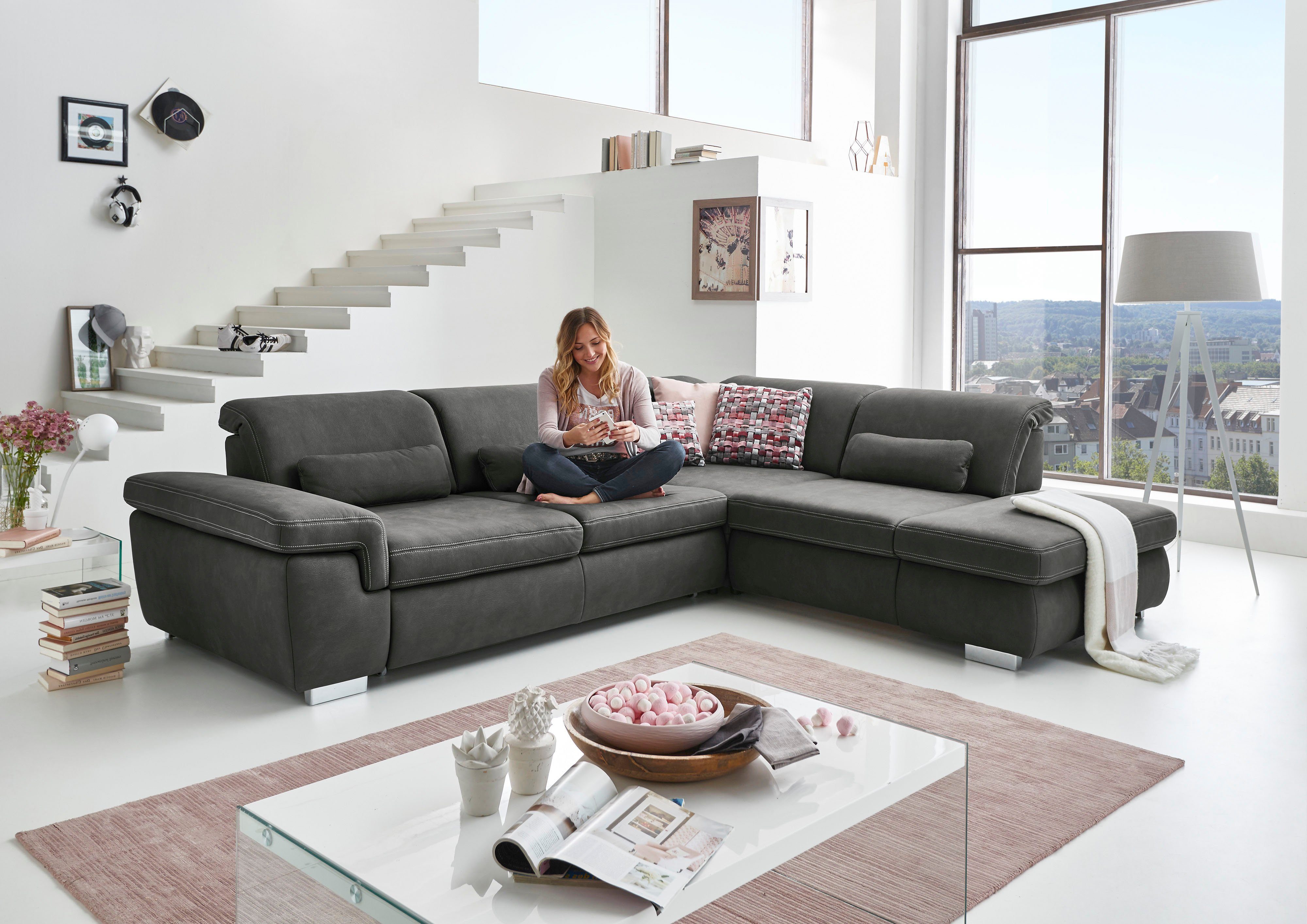 Die PlanBar Ecksofa MP-IN17041 L-Form, Breite 320 cm, mit Sitztiefenverstellung, optional Kopfteilverstellung & Bettfunktion