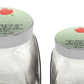 Mr. & Mrs. Panda Vorratsglas XL 2000ml Blume Mohnblume - Blattgrün - Geschenk, Kaffeedose, Sommer, Premium Glas, (1-tlg), Stilvoll & Praktisch