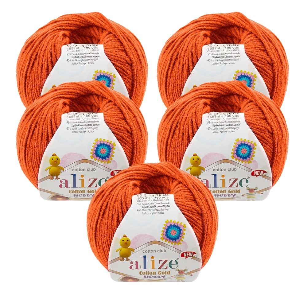 Alize 10 x ALIZE COTTON GOLD HOBBY NEW 37 ORANGE Häkelwolle, 330 m, Baumwolle-Acrylwolle, Amigurumi