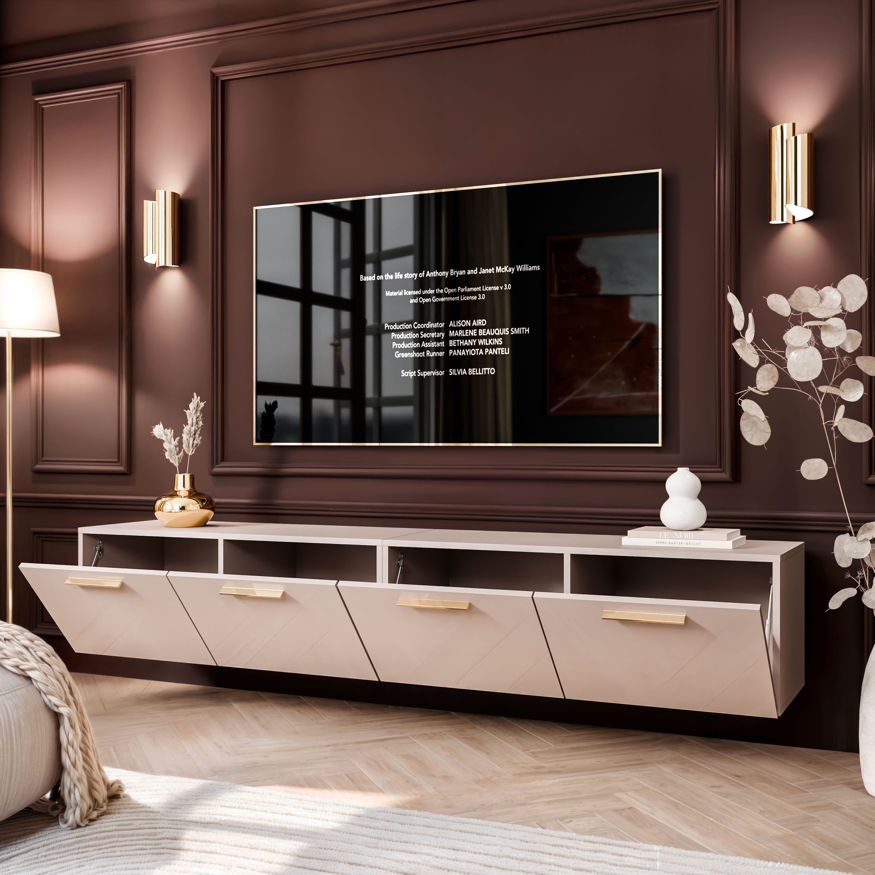 Lookway TV-Schrank AURA KASCHMIR GLOSS 200 cm Hängeschrank mit Led Beluchtung Breite: 200 cm