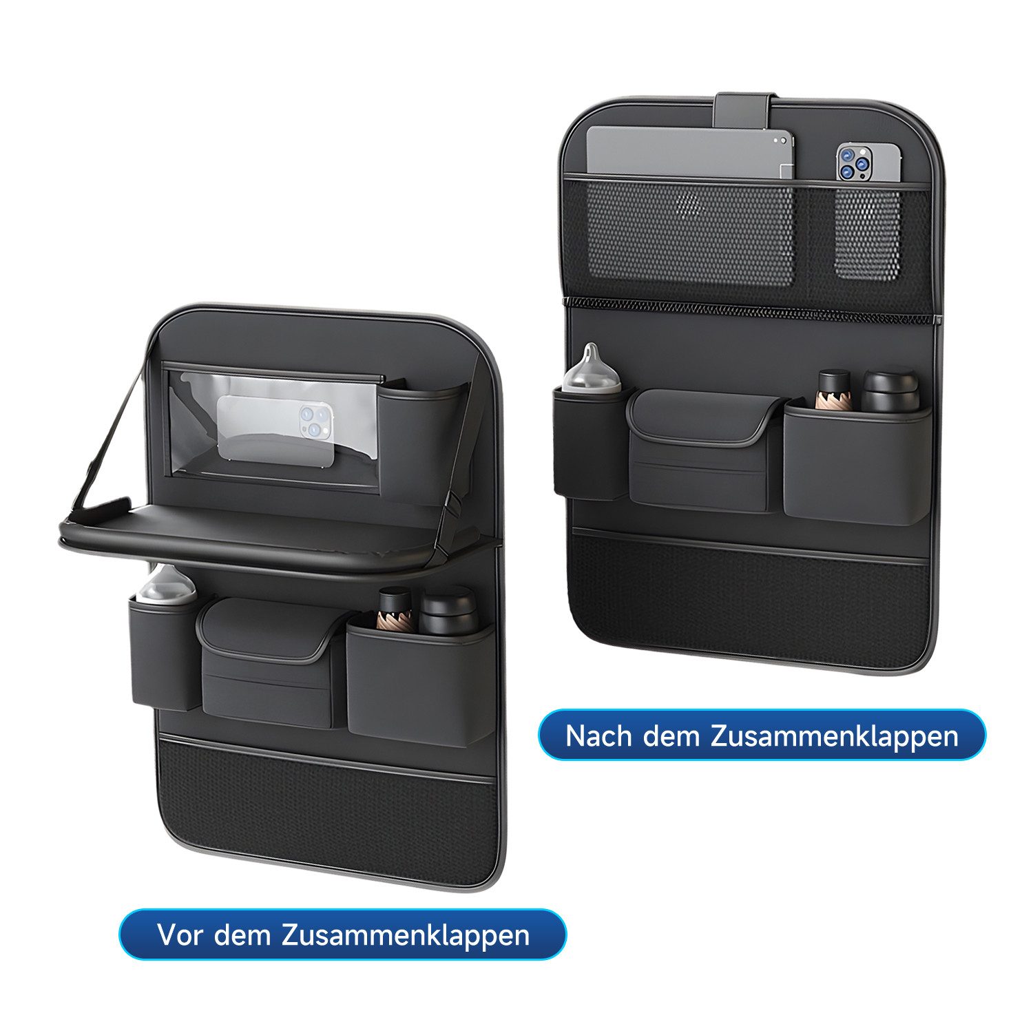 OSTWOLKE Auto-Rückenlehnentasche Auto Organizer Multifunktional Wasserdicht Rücksitz Organizer (1-tlg), mit Klapptisch, Tablet/Telefon Aufbewahrung und 8 Tasche – Bild 2 von 5
