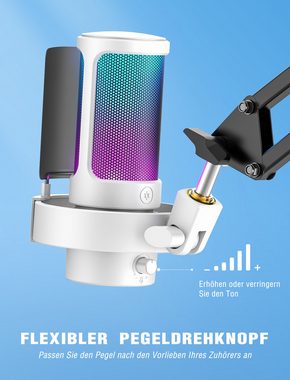 FIFINE Mikrofon USB Mikrofon Gaming Kondensator PC Podcast Studio Mikrofon, mit RGB-Steuerung, Stummschalter, Kopfhöreranschluss, Popfilter