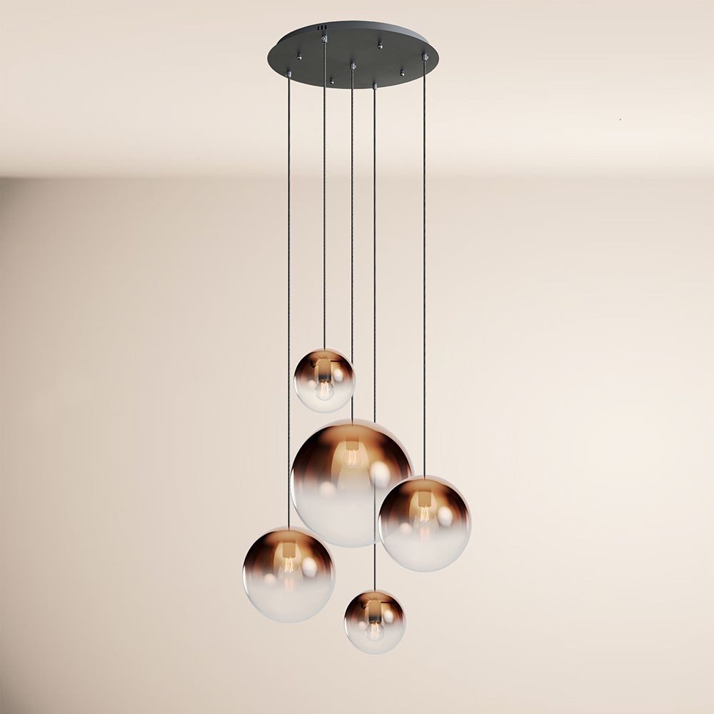 s.luce Pendelleuchte Orb 5-flammige Galerielampe Modular Kupfer Verlauf, Schwarz