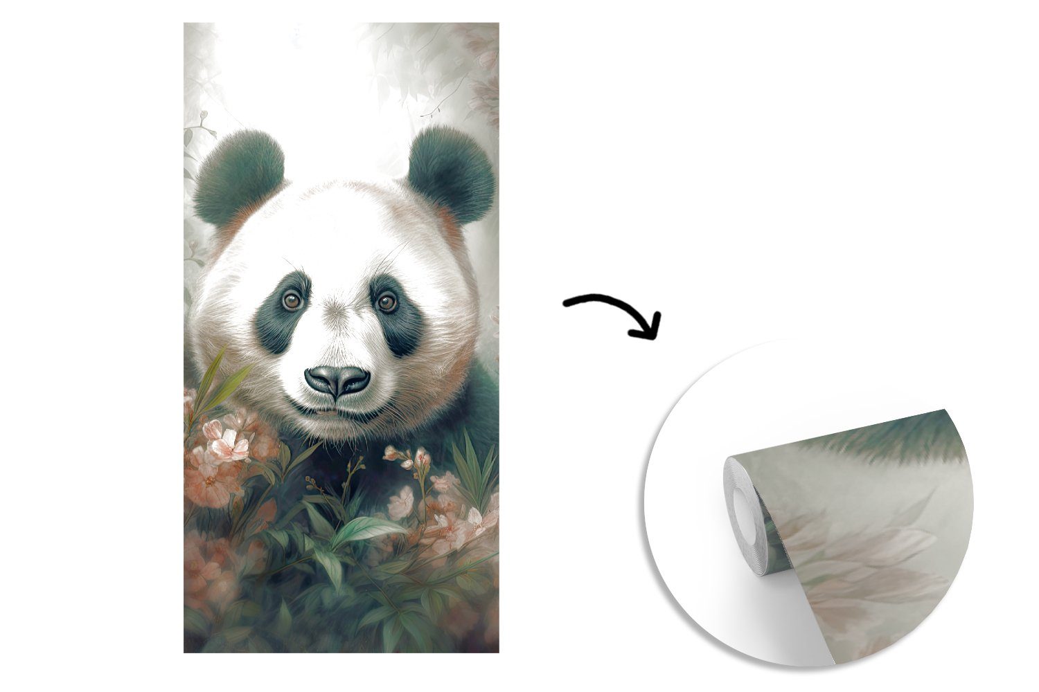 MuchoWow Fototapete Panda - Tiere für bedruckt, Vliestapete Wohnzimmer Fototapete Matt, Küche, - Pflanzen, Schlafzimmer St), (2