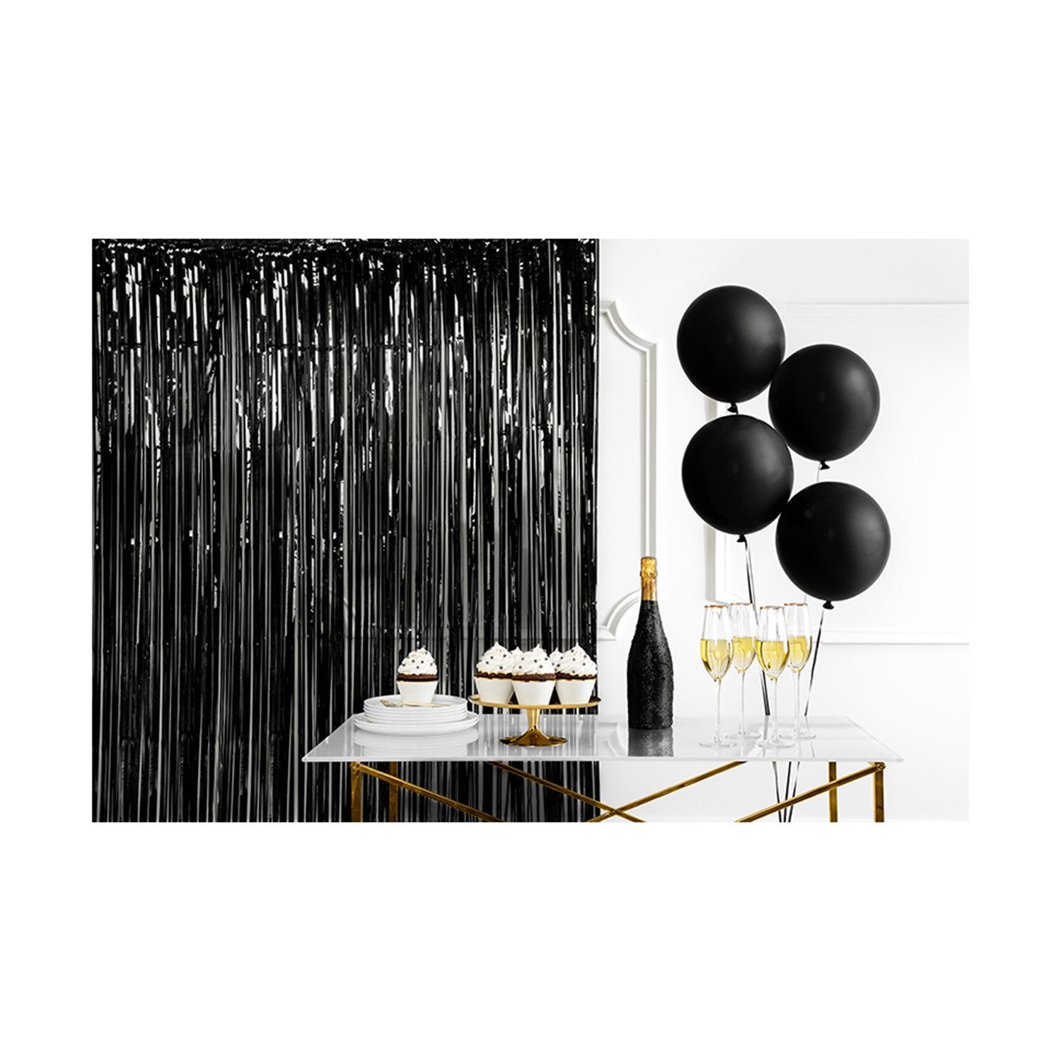 partydeco Hängedekoration Türvorhang Lametta 90x250cm, Schwarz