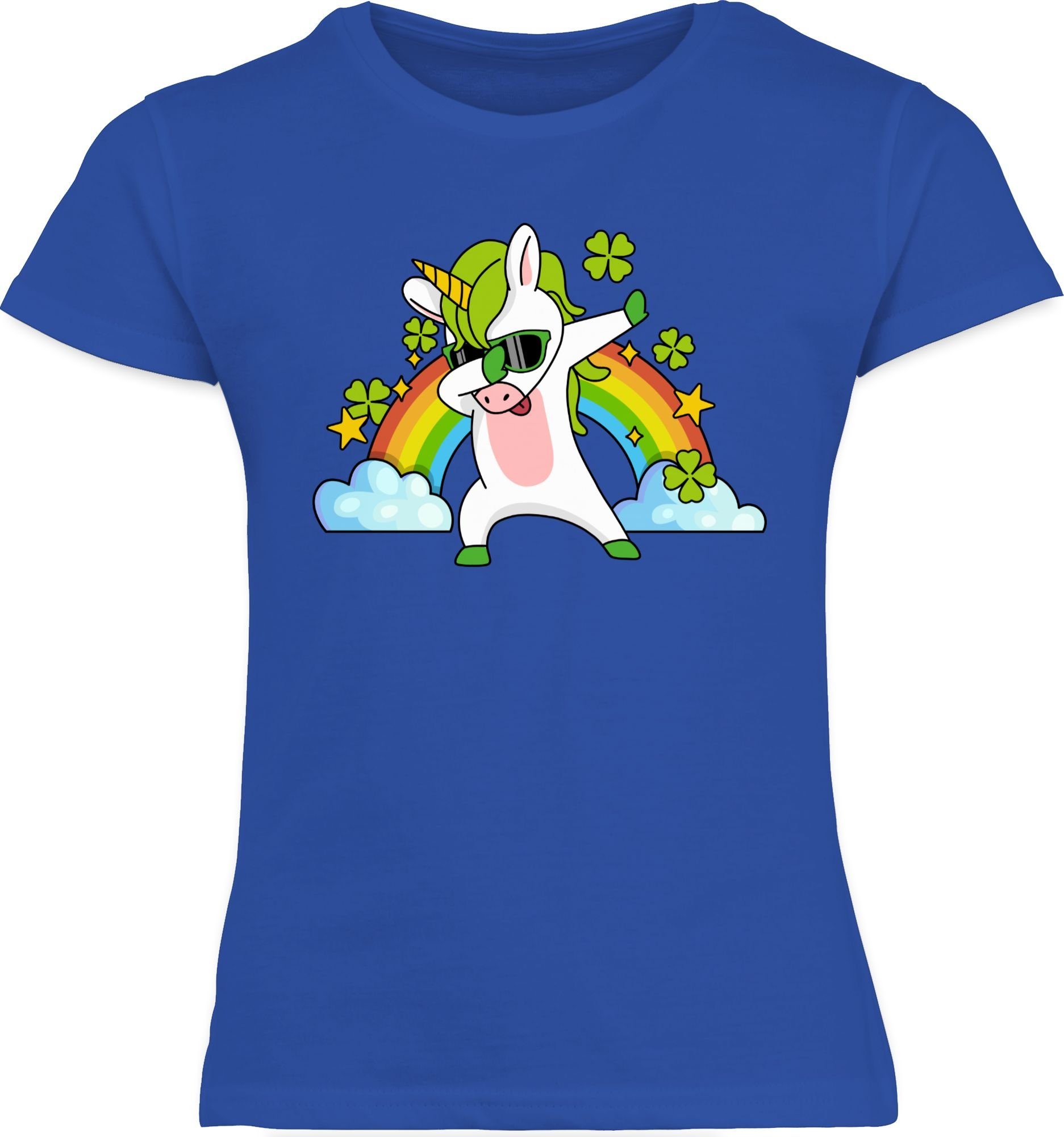 Royalblau T-Shirt Anlässe Shirtracer Einhorn Kleeblatt Dabbendes 3 Regenbogen Kinder