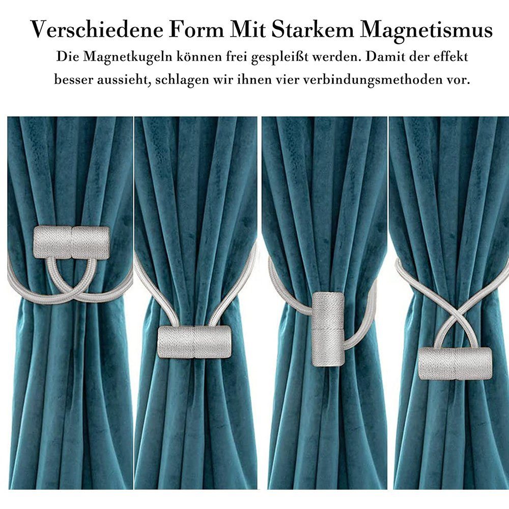 mit Stück Raffhalter, Magnetische 4 weiß Magneten, Vorhang zggzerg Halter Gardinen Raffhalter