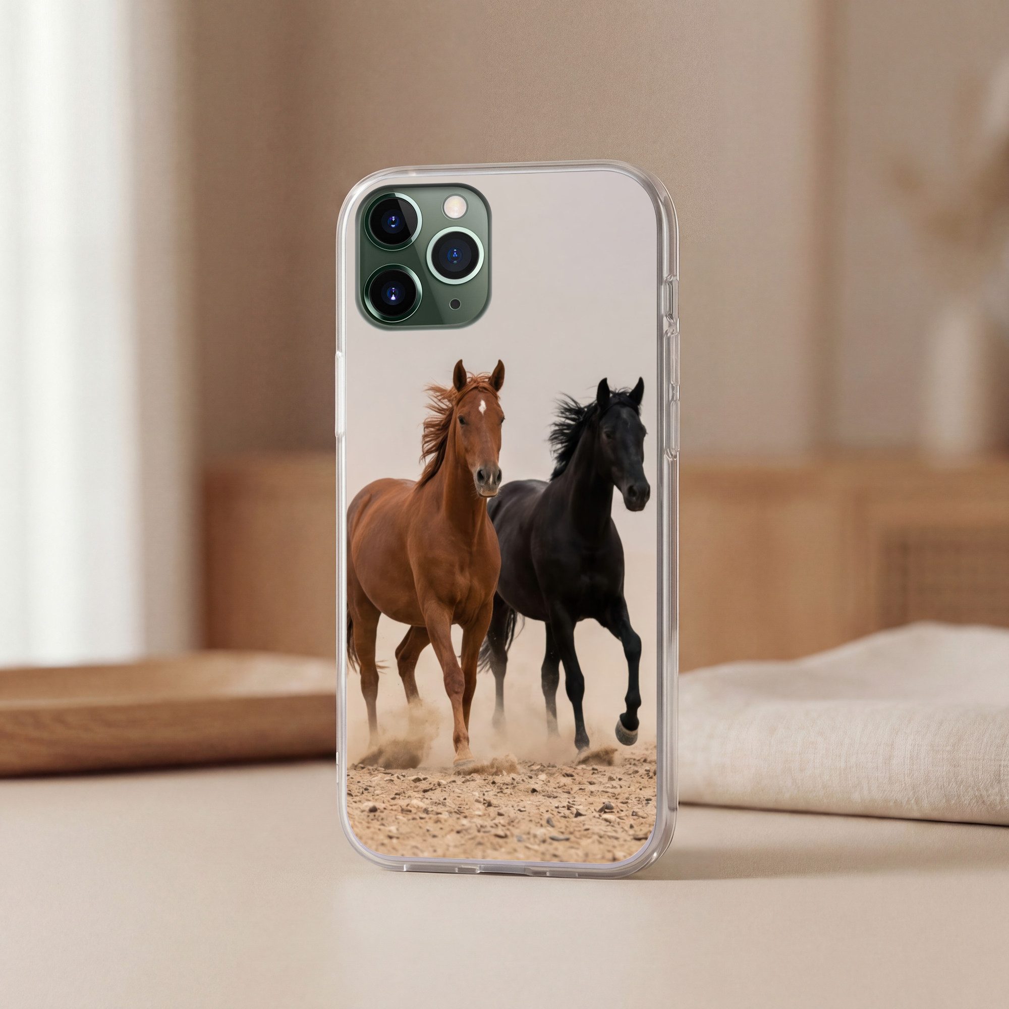 MuchoWow Handyhülle für Apple iPhone 11 Pro Pferdeherde - Staubwolke - Braun - Schwarz, Smartphone-Bumper, Print, Handy Schutzhülle Dünn