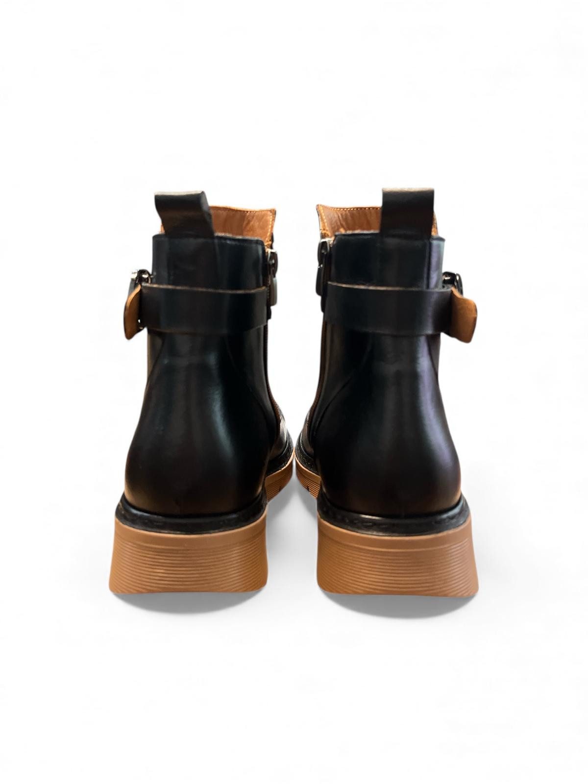Begoria Damen Leder Stiefeletten mit Schnalle – Schnallenboots Schnürstiefel – Bild 3 von 3