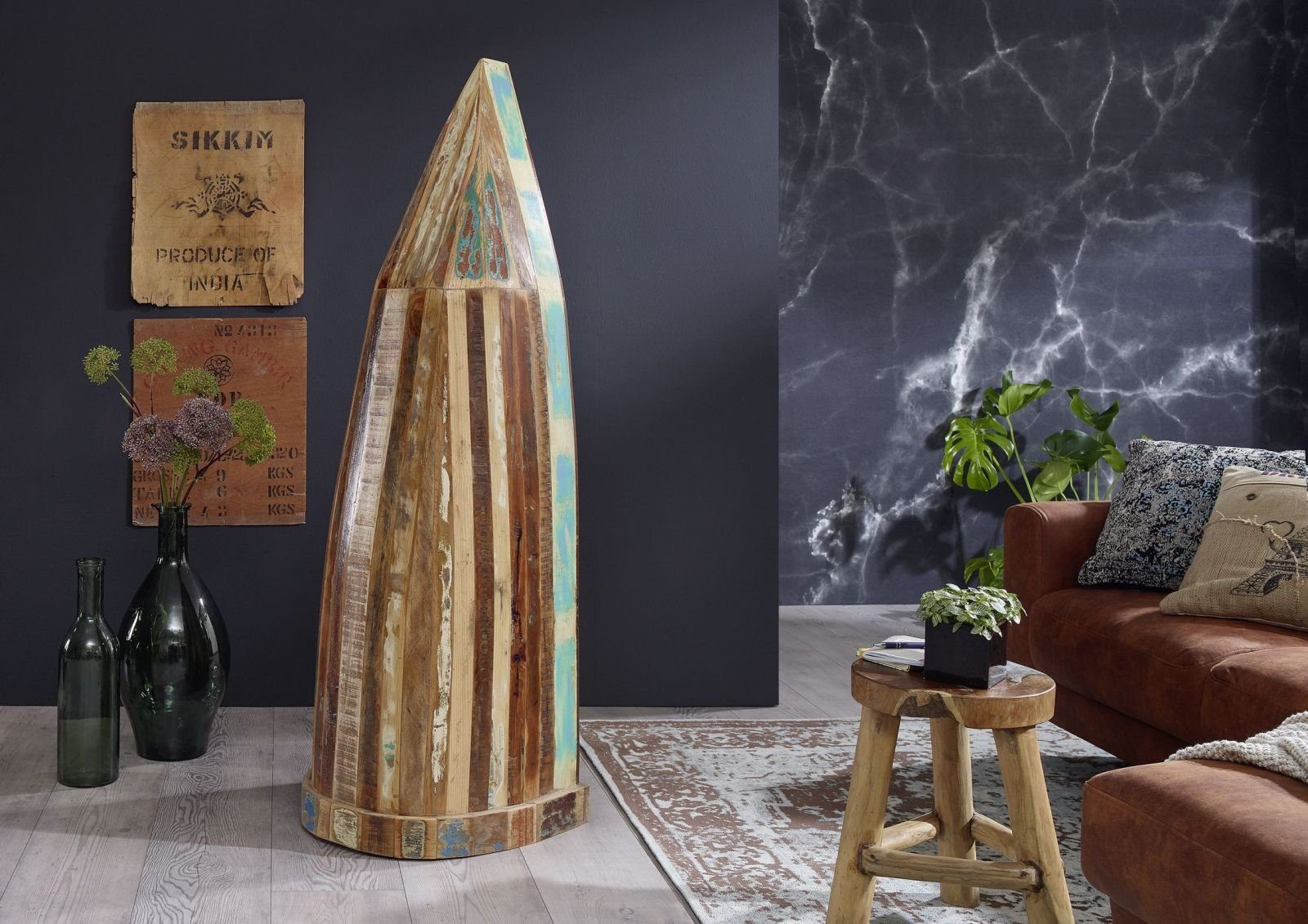 Massivmoebel24 Bücherregal, 1-tlg., Regal Boot Indisches Altholz lackiert N günstig online kaufen