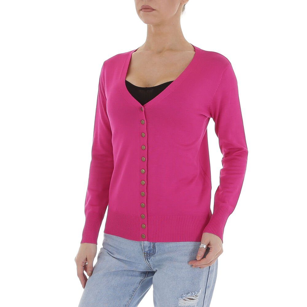 & Damen Ital-Design Strickjacke Cardigan Freizeit Strickjacke Pink Stretch in