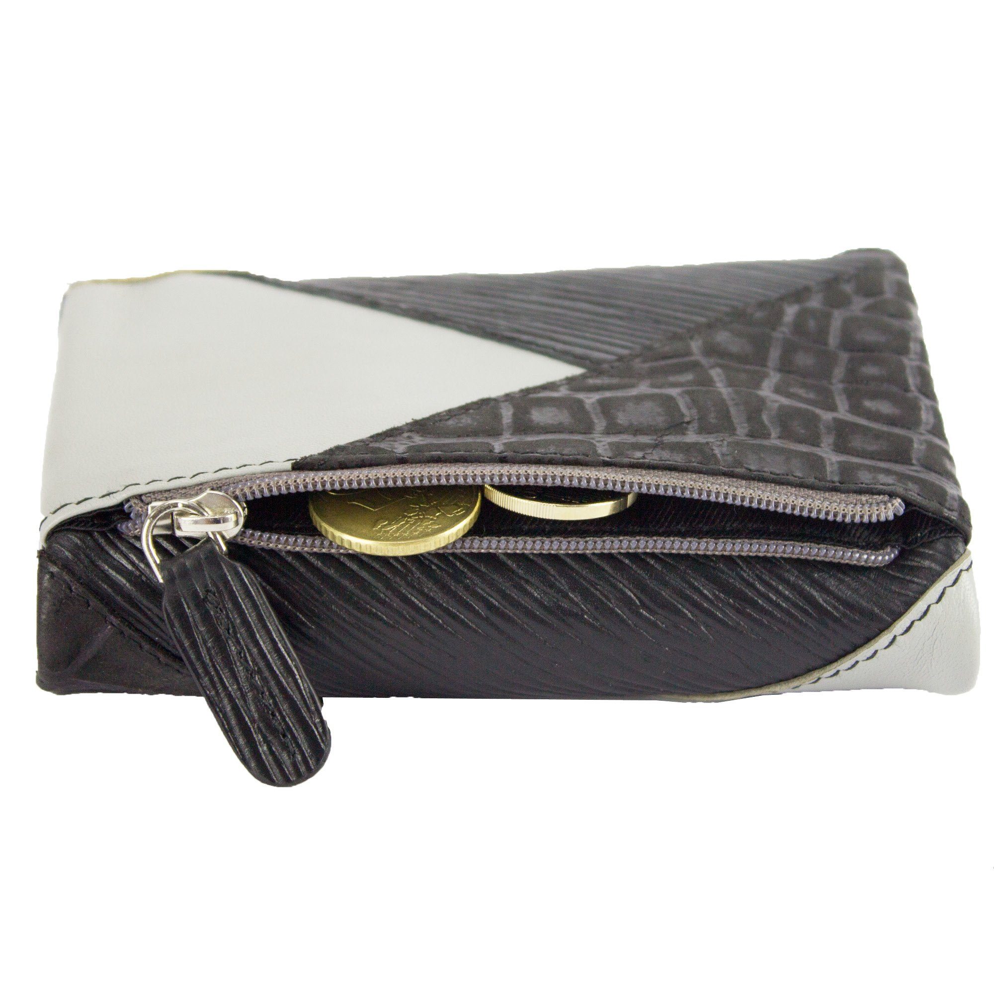 zeitlos Portemonnaie mit Brieftasche, echt Geldbeutel schwarz/weiß RFID-Schutz, Design, Leder Sunsa Geldbörse in Leder, eleganten