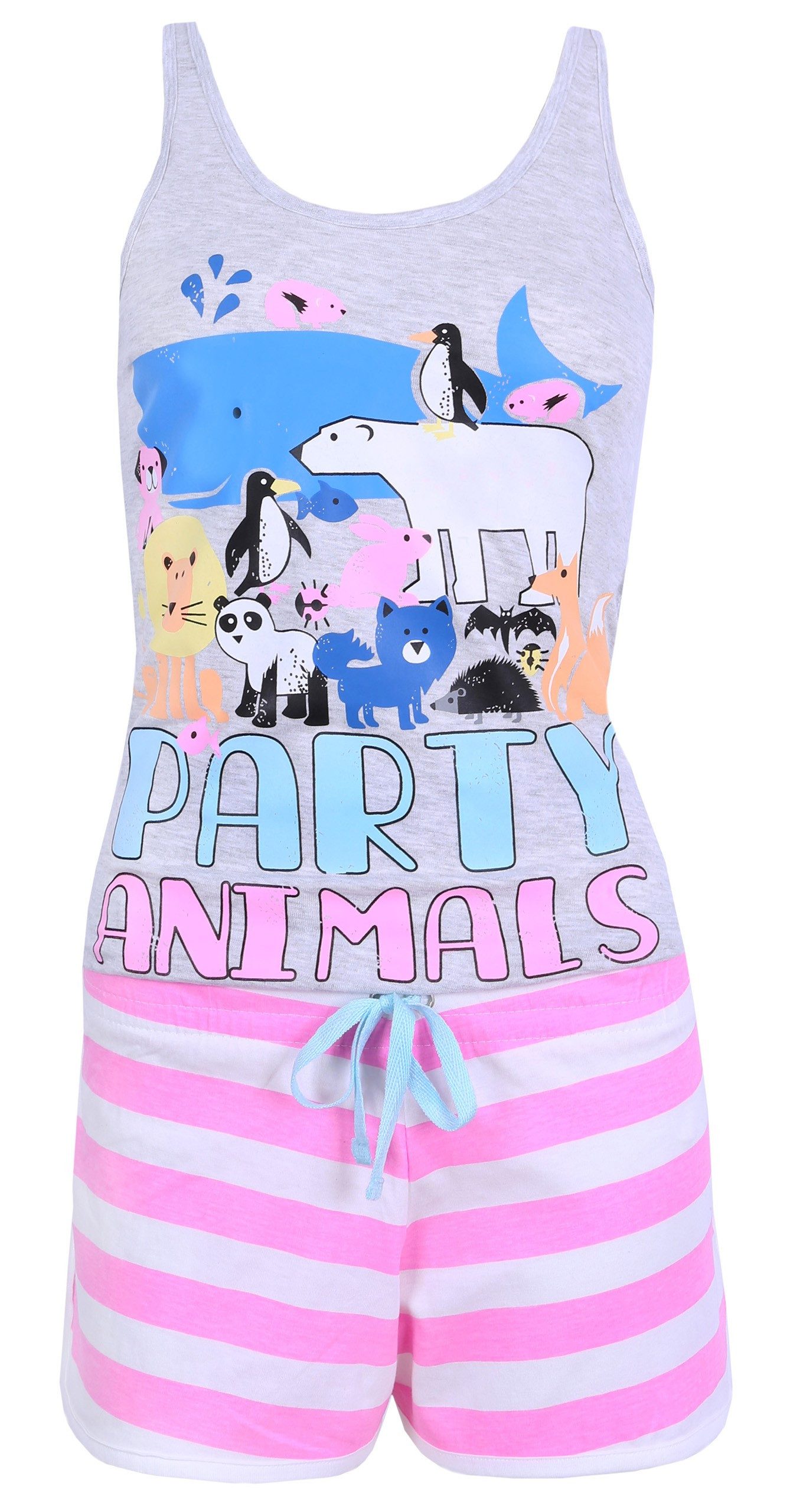 Sarcia.eu Pyjama Grau-pinker, süßer Schlafanzug kurzes Pyjama PARTY ANIMALS günstig online kaufen