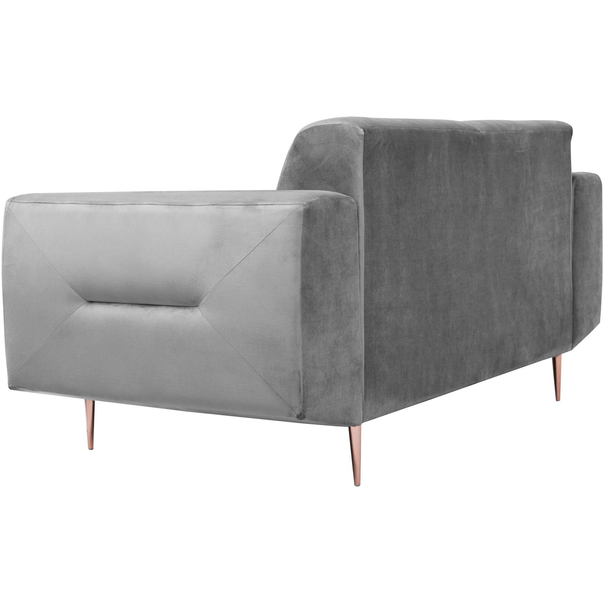 (bluvel 03) VENEZIA, im 3-Sitzer Dreisitzer Hellgrau Polstersofa Design, Velours Beautysofa Sofa aus Metallbeine, modernes mit