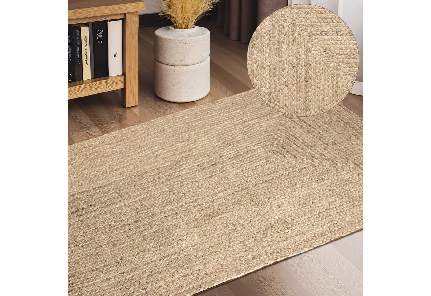 HANSE Home Teppich Juteteppich Teppich Juno, rechteckig, Höhe: 9 mm, Jute, Shape, Handgemacht, Wohnzimmerteppich, Naturteppich, Wohnzimmer
