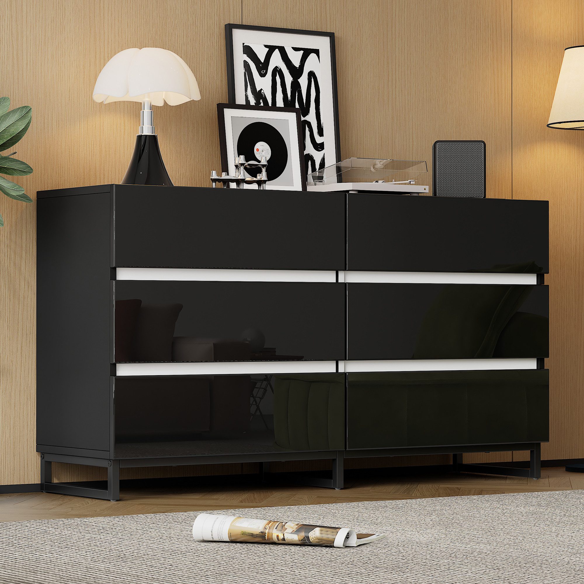 Merax Sideboard hochglanz Wohnzimmerschrank in Weiß-Schwarz günstig online kaufen