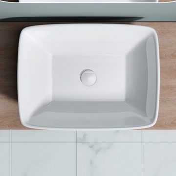 doporro Aufsatzwaschbecken doporro 59x43x12,5cm Aufsatzwaschbecken aus Keramik in weiß inkl. Nano-Versiegelung / Abperl-/ Lotus-Effekt Brüssel102