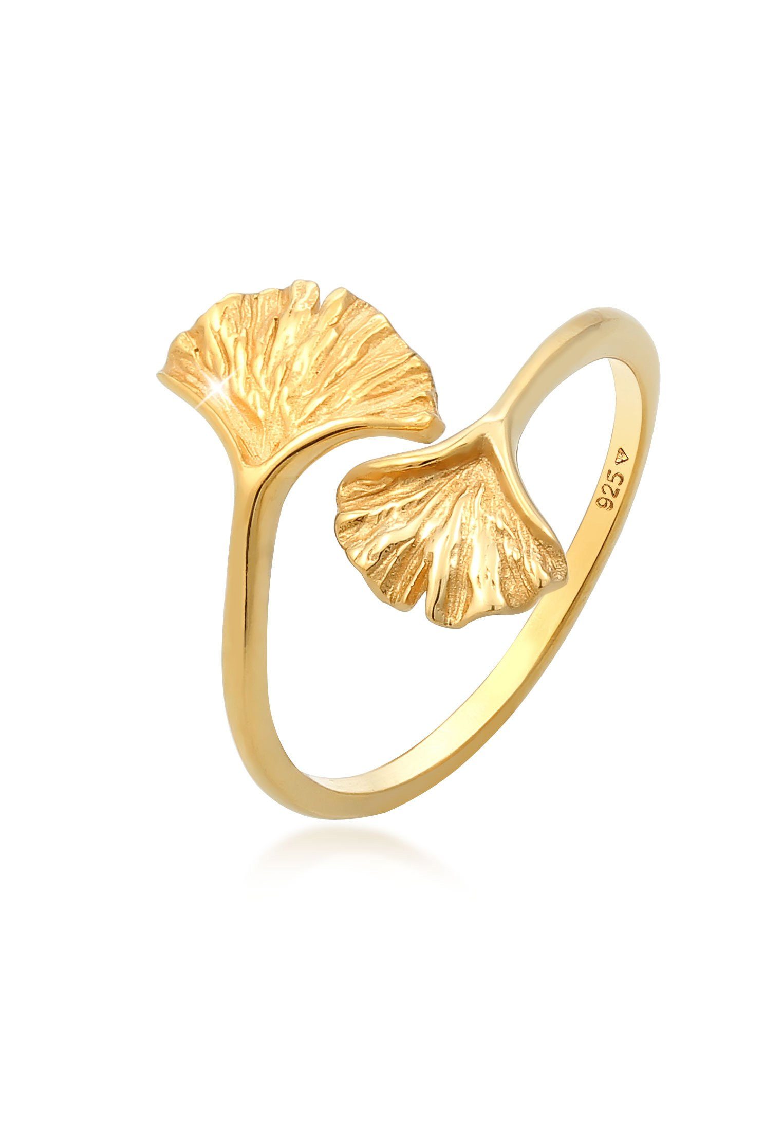 Elli Fingerring Verstellbar offen Ginkgo Blatt Natur 925 Silber, Ginkgo Gold