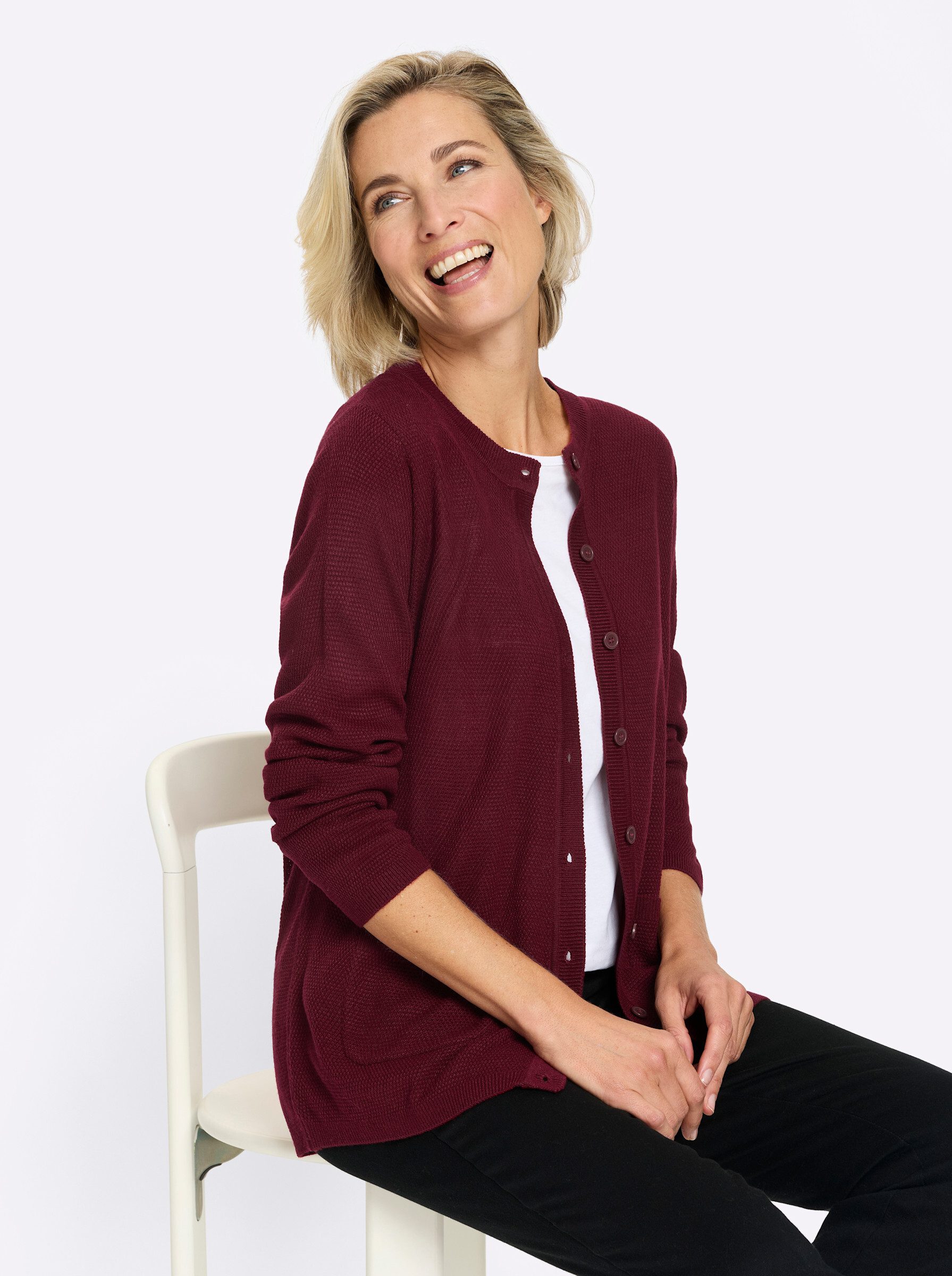 Sieh an! Strickjacke Strickjacke Langarm Struktur, Perlmuster