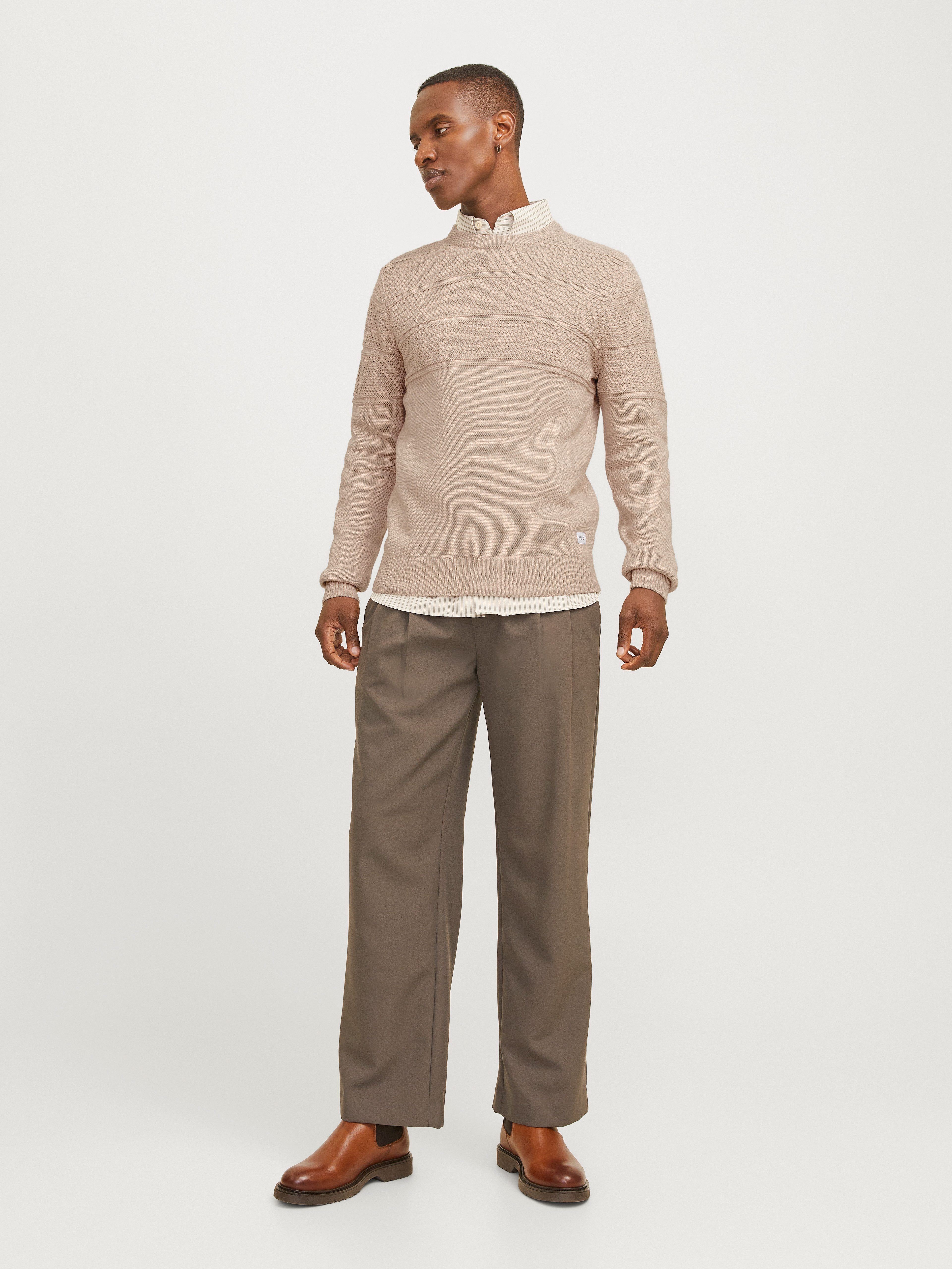 Jack & Jones Rundhalspullover JJJERRY KNIT CREW NECK AW24 mit Struktur