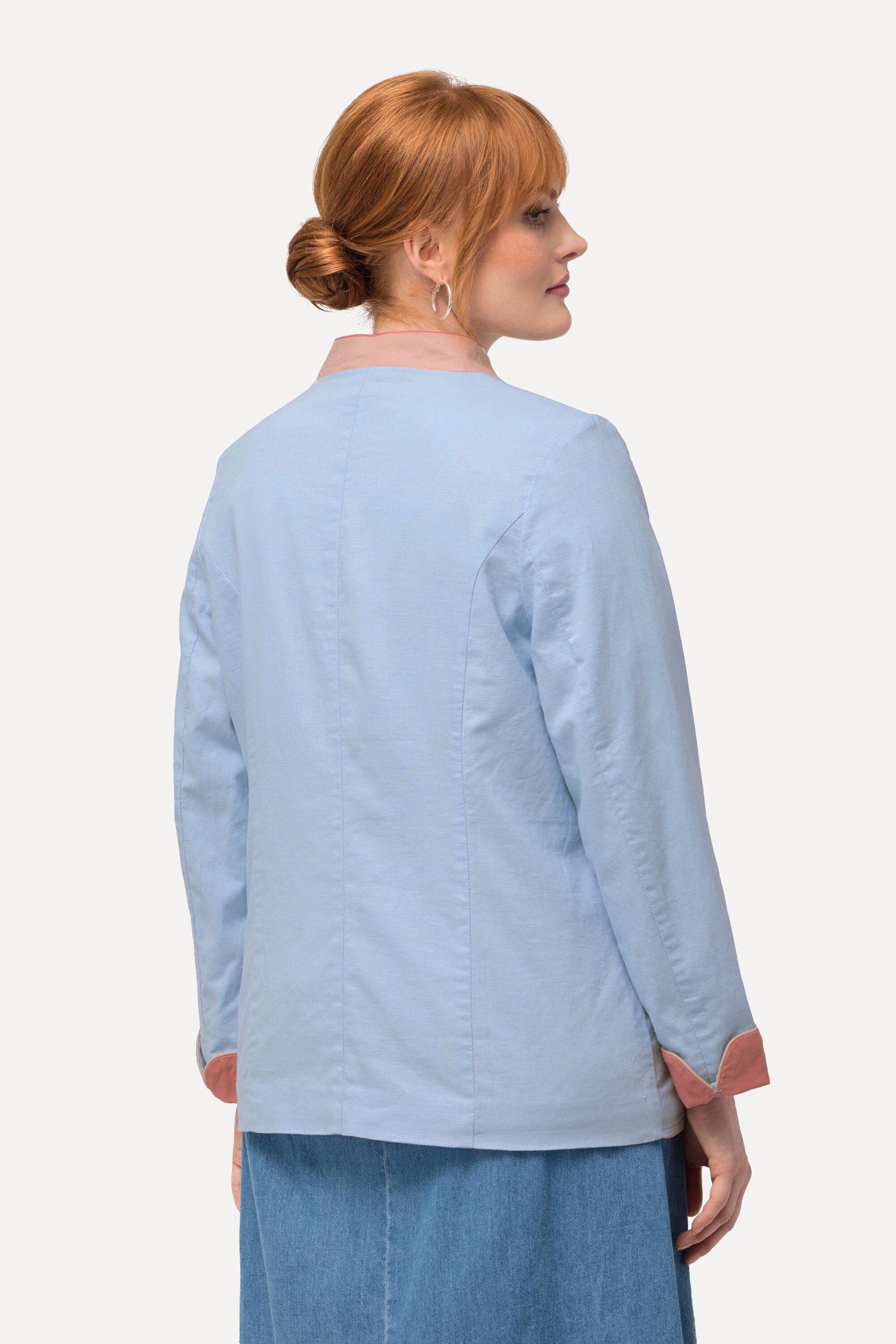 Ulla Popken Sommerjacke Leinenmix-Janker Stehkragen bedrucktes Futter