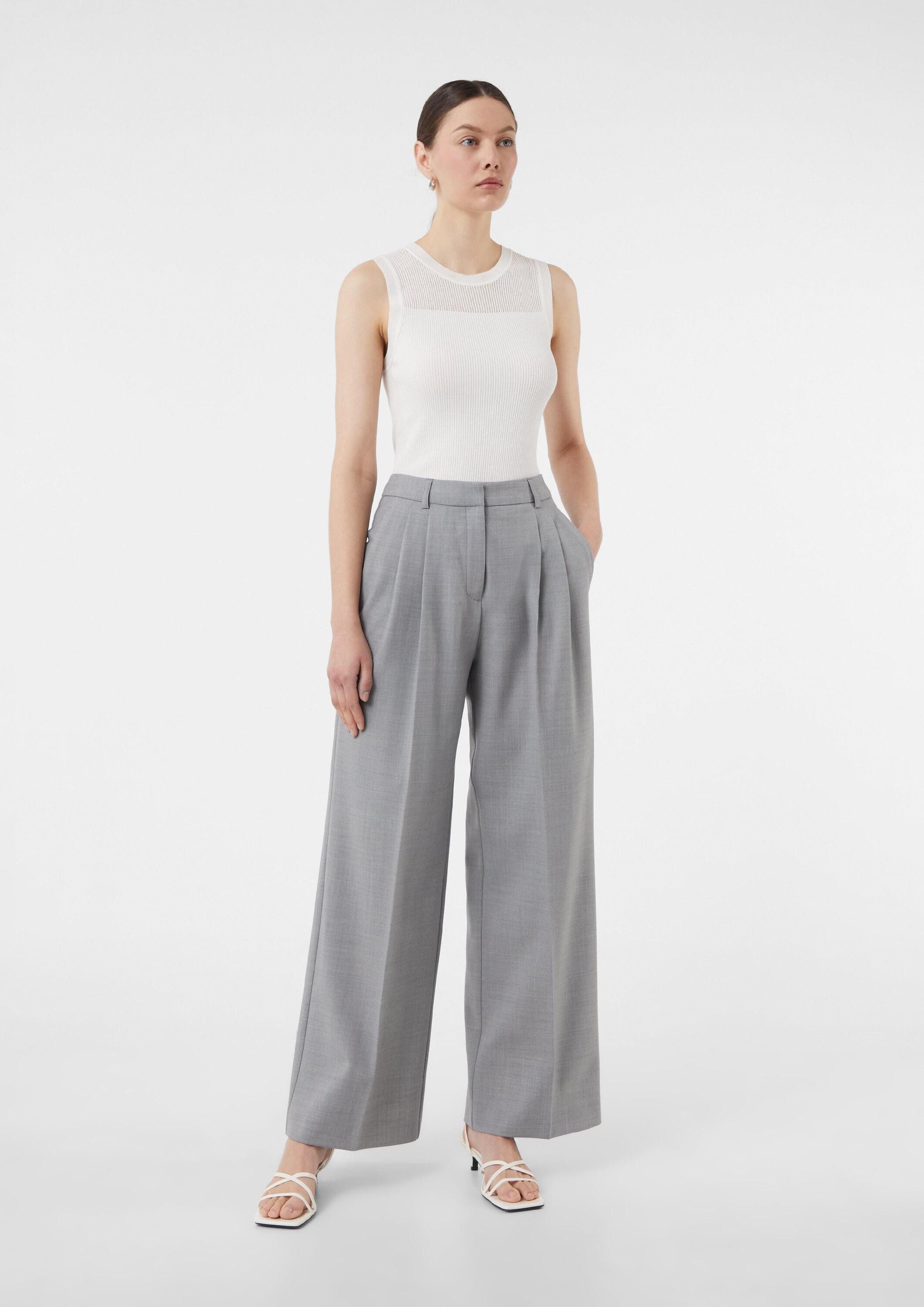 comma Chinos Hose Weite Bundfaltenhose aus fließendem Flanell