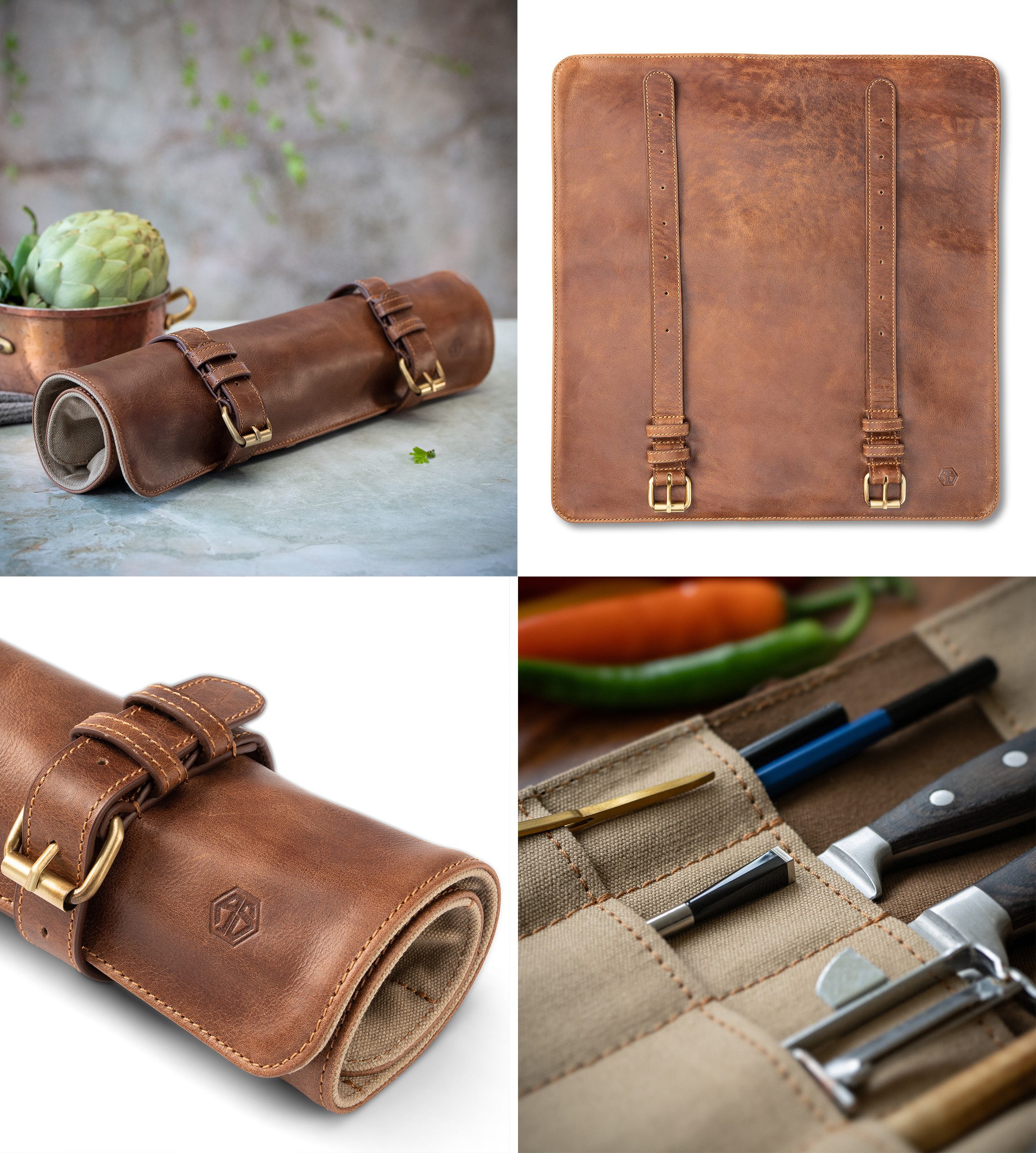 Angus Stoke Messertasche Duplex Messerrolle Leder, Messertasche aus hochwertigem Büffelleder