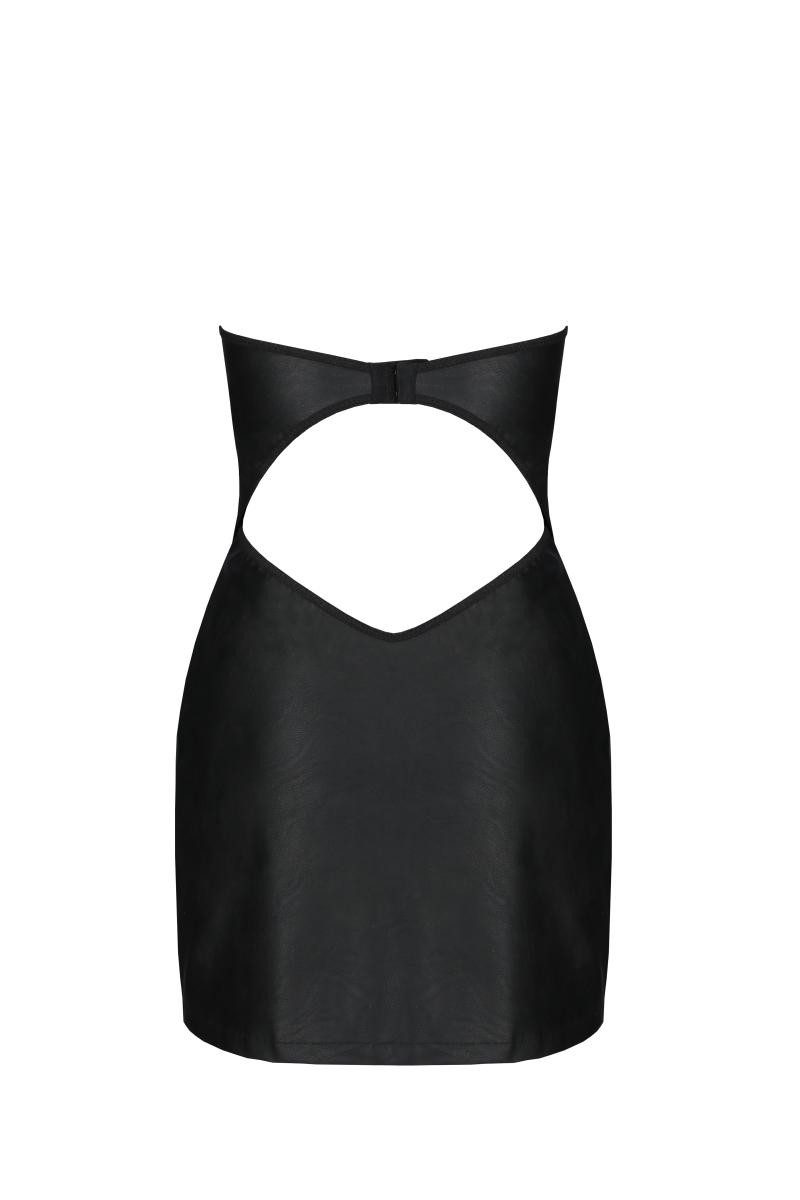 Passion Dessous Minikleid Schwarzes Kunstleder bandeau Chemise elastisch mit Schnürung und Haken