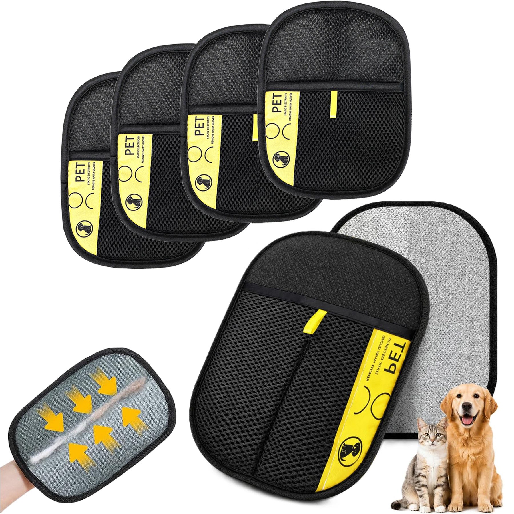 Keyura Fellpflegehandschuh 6 Stück Pet Hair Remover Katzenhandschuh, Antistatische Handschuhe, für Katzen und Hunde, (Doppelseitige Fellhandschuhe, Katze Pet Grooming Gloves, 6-tlg), für Waschen Enthaaren, Reinigung von Teppichen Sofas