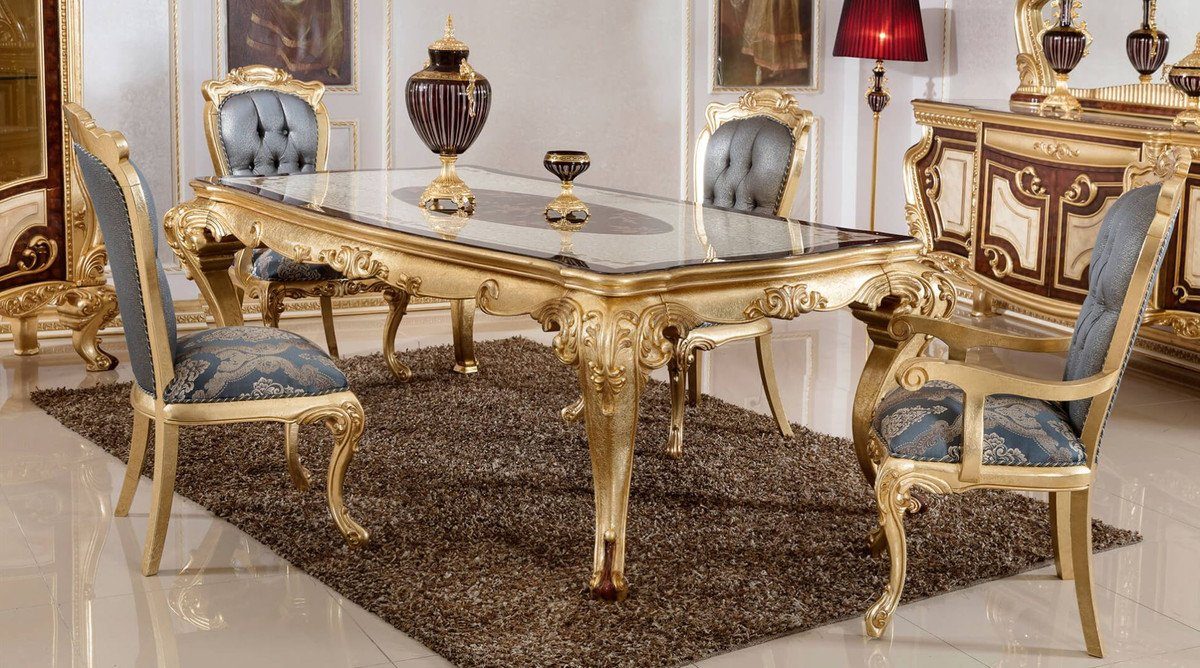 Casa Padrino Gold Luxus Barockstil Esszimmer Weiß Barock im Prunkvoller Möbel Barock - Prunkvolle / / Esstisch Massivholz Esszimmertisch Braun - Esstisch