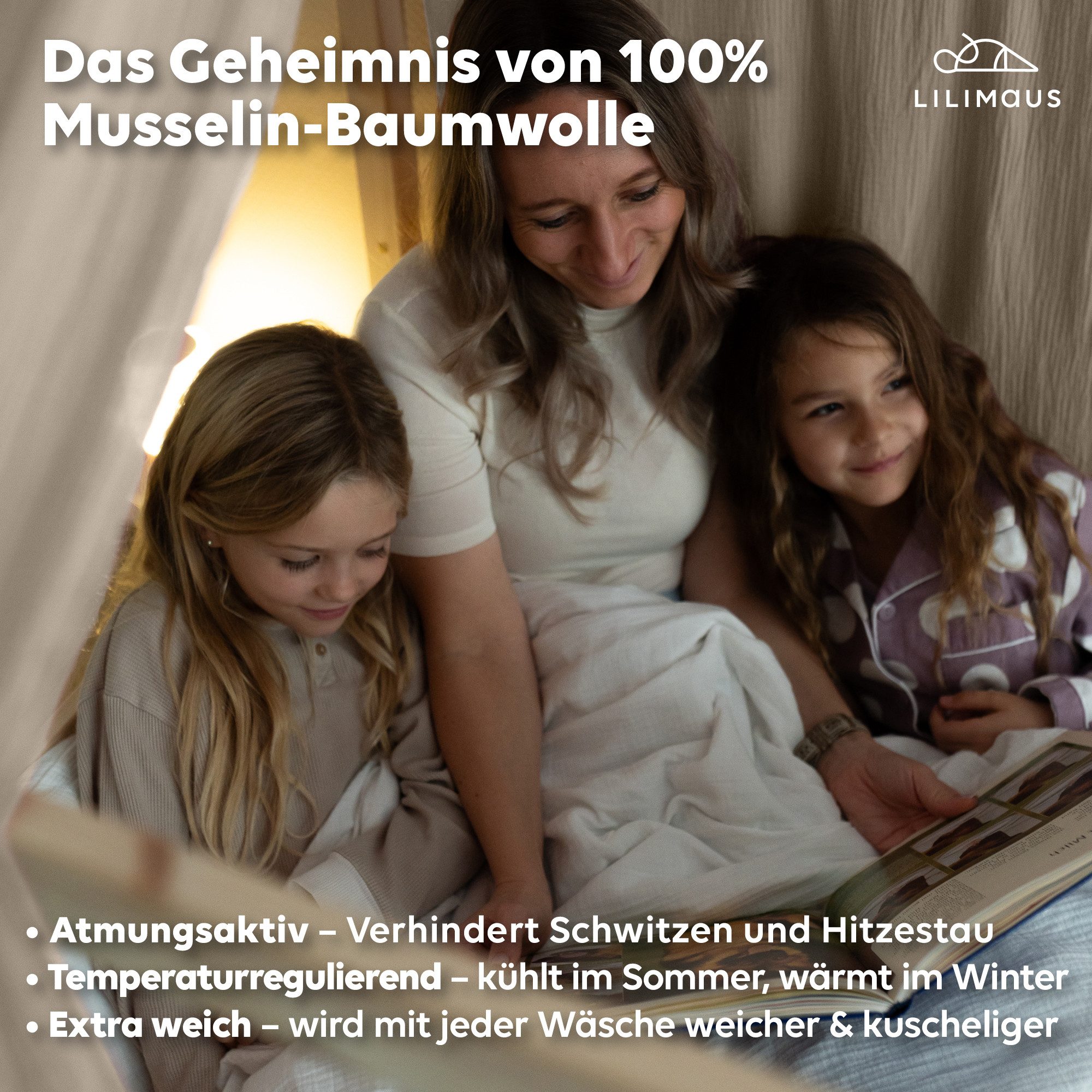 lilimaus Kinderbettwäsche Musselin Bettbezug-Set 100x135 & 135x200 mit Kissenbezug, 1 teilig, butterweich & temperaturausgleichend - Set mit Kissenbezug