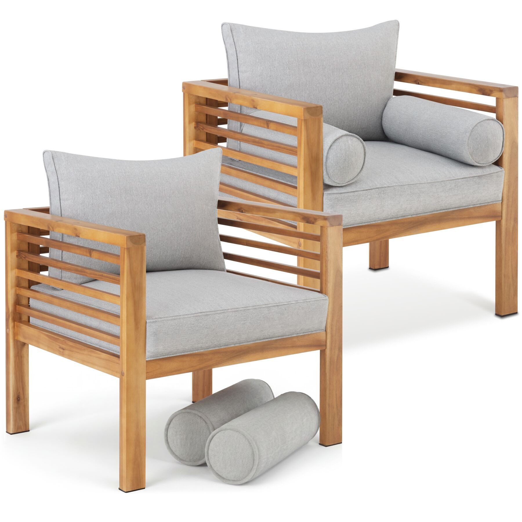 tectake Gartenstuhl Balkonstuhl, mit lasiertem Holzgestell, 72 x 63 x 64,5 cm (Terrassenstuhl Boka für Außen in Braun, 2 St), wetterfest, Dicke des Sitzpolsters 12 cm, Belastbarkeit 120 kg